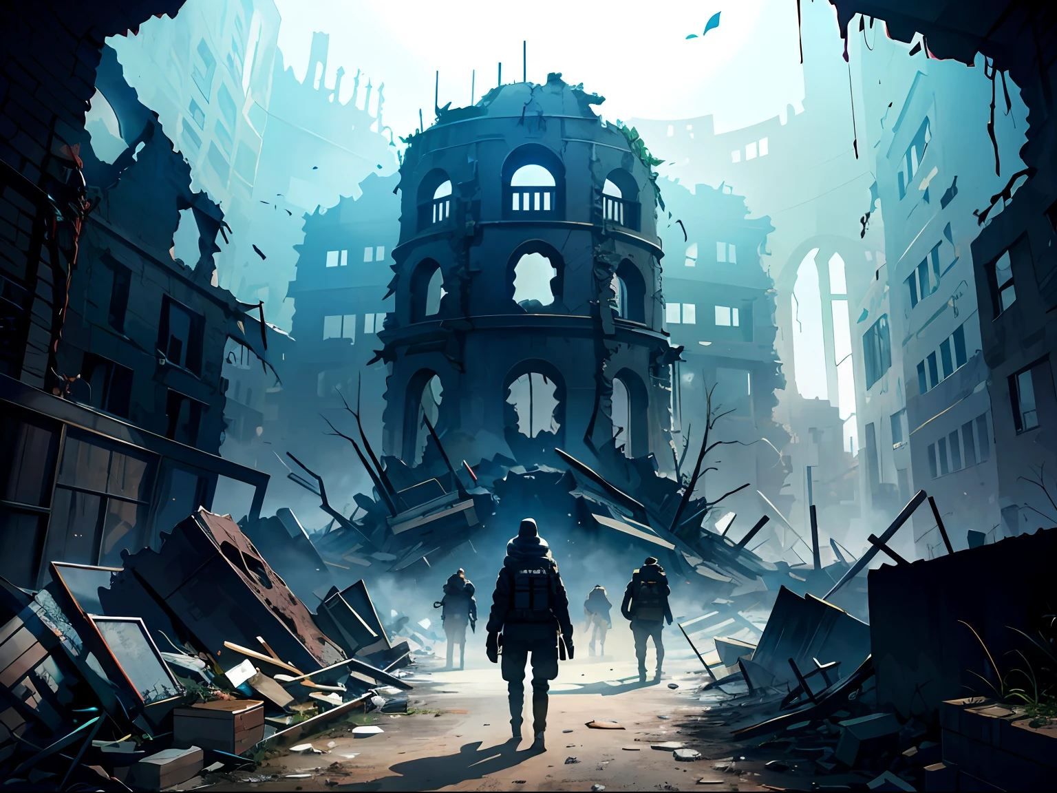 Ultra HD details、The ruined city of the apocalypse、Sallow-faced people,Dark underground space