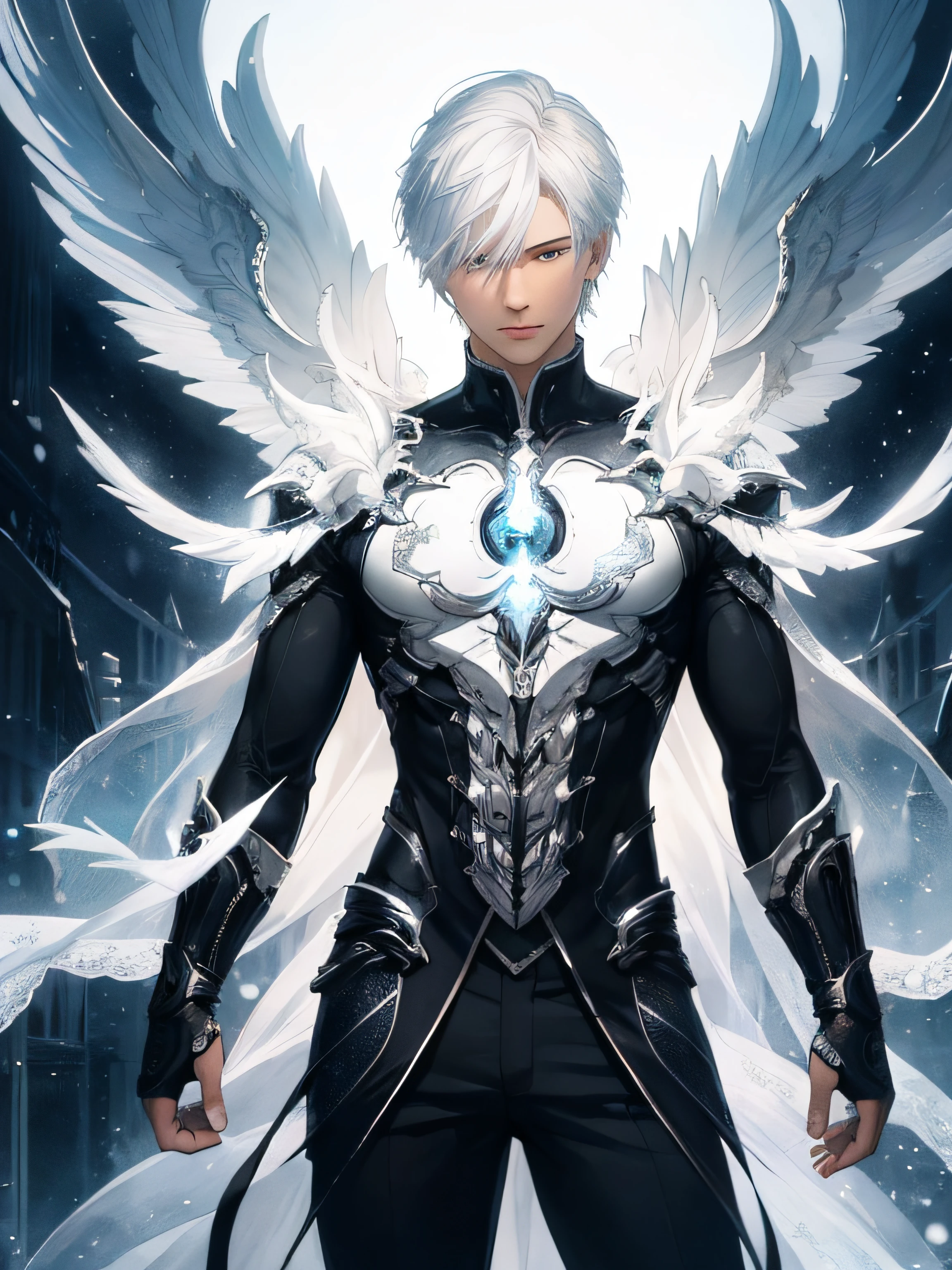 masterpiece, best quality, absurdres BREAK young man, white hair, clear transparent body, nightscape, cinematic, beautiful, intricate, detailed, art by aleksi briclot and artgerm and WLOP