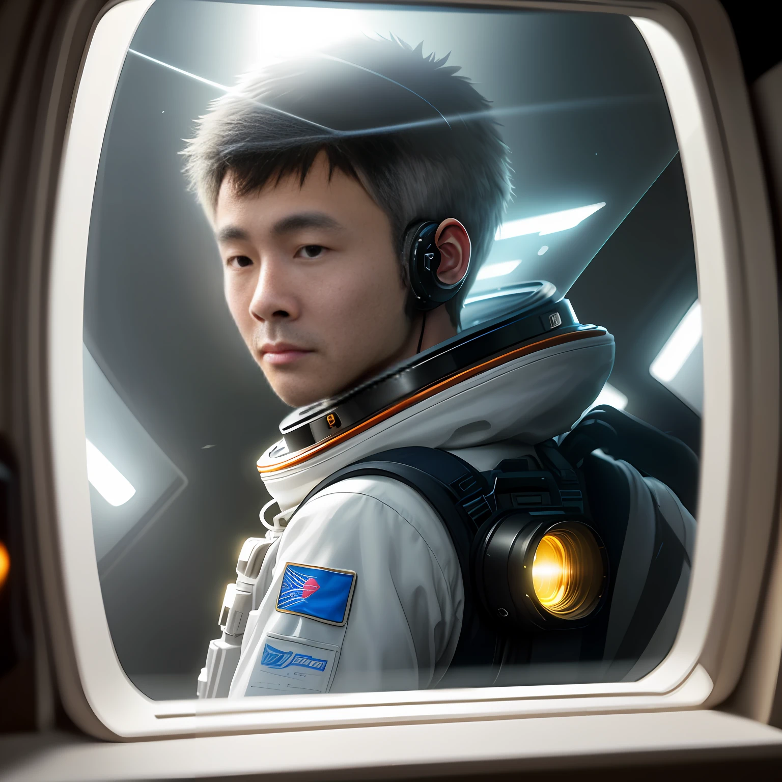 Portrait of an astronaut boy,Libido boy,Real hair,Handsome,Brush cut,Real eyes,real looking skin,True ears,epic angle and pose,Depth of field 3D,The background is blurred out,semi transparent,Nautilus。Highly detailed epic movie concept art CG rendering。Made in Maya, Blender and Photoshop, rendering by octane, Excellent composition, movie atmosphere, Dynamic dramatic cinematic lighting, very inspirational, max detail, Soft and realistic saturation, soft, Realistic contrast, Gbwell, High- sharpness, reallife, Dolby Vision HDR+, Complicated details, Realistic 3D shapes, hyper-high detail, Ultra-realistic and detailed, Extremely complex and textured, True volumetric shadows,Realistic volumetric lighting,Complex ray-traced light and reflections,The light from the back window is backlighted,Dynamic cinematic lighting,globalillumination,Hyper-Resolution,Well-crafted wide-angle photos,High exposure,AI image enlargement,Deep image artificial intelligence,Remini AI photo enhancer,Eggham,Fix natural HDR colors,Realistic true color filters,Photographic processing in a 16K camera,photography of