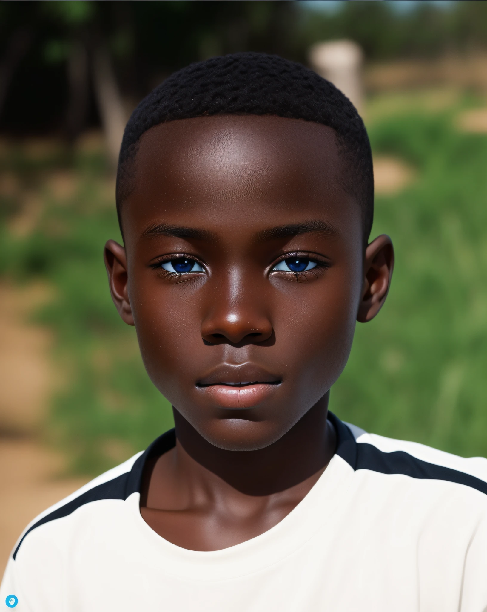 there is a young boy that is standing in the savana, african facial features, boy has short black hair and light blue eyes , clean shaven face, adut akech, dark black skin tone, perfect face and boy, boy with neutral face, absolutely outstanding image with light blue eyes, clean shaven wide face, black teenage boy, young boy, light-brown skin, brown skinned- beutifull blue eys, great light blue eyes,