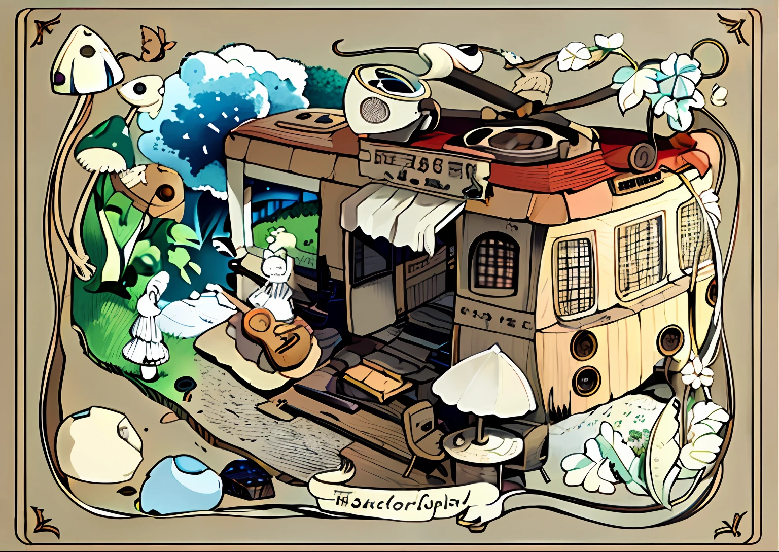 detailed scene, inspired by Mattias Adolfsson, vignette illustration, line art illustration, Concept illustration, full page illustration, concept piece, published art, clean ink detailed line drawing, stylized linework, Official illustration, concept illustartion, Higher detailed illustration, portfolio illustration, illustration detailed