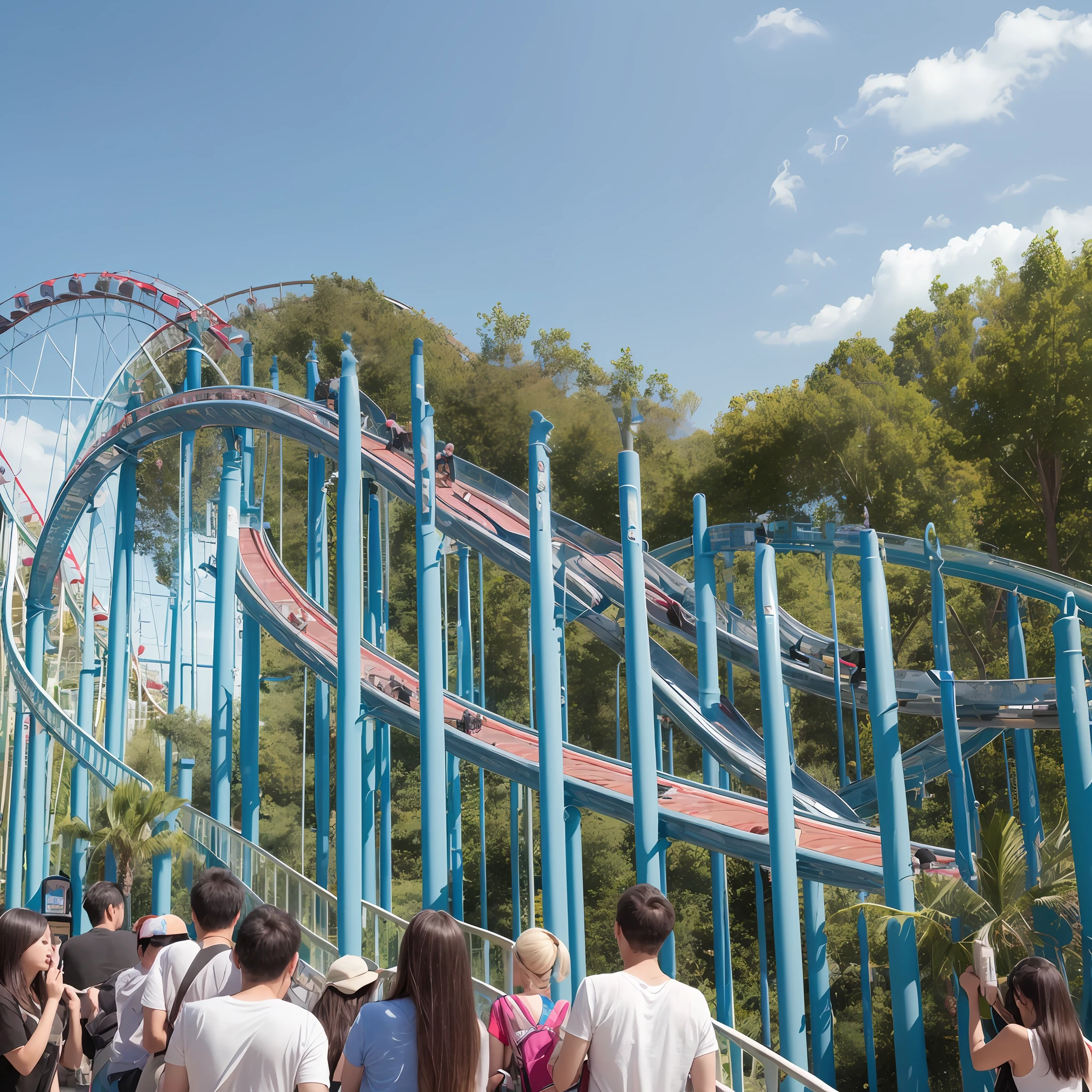 During holidays,A lot of people are playing roller coasters,Roller coaster, roller coasters, amusement park attractions, theme park