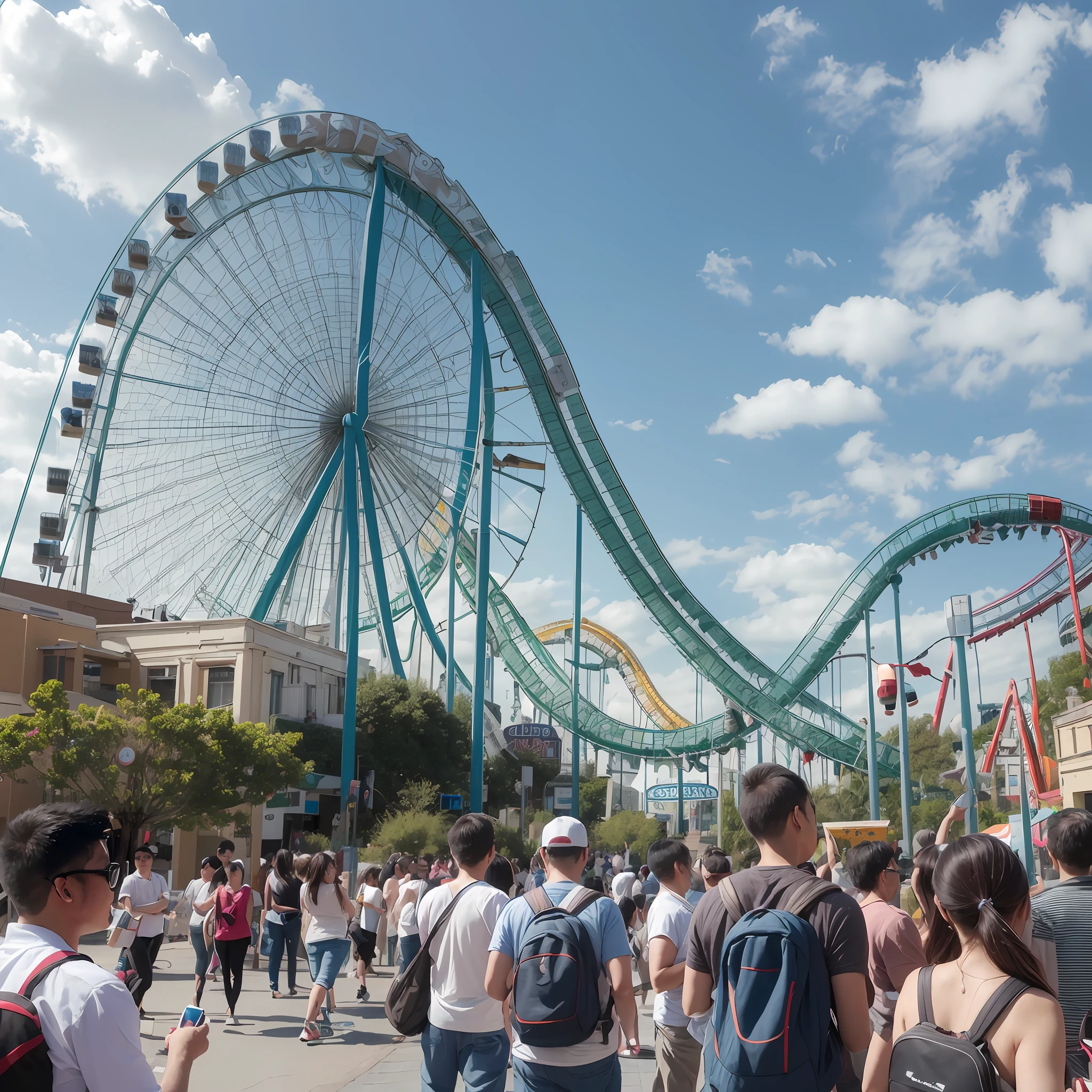 During holidays,A lot of people are playing roller coasters,Roller coaster, roller coasters, amusement park attractions, theme park