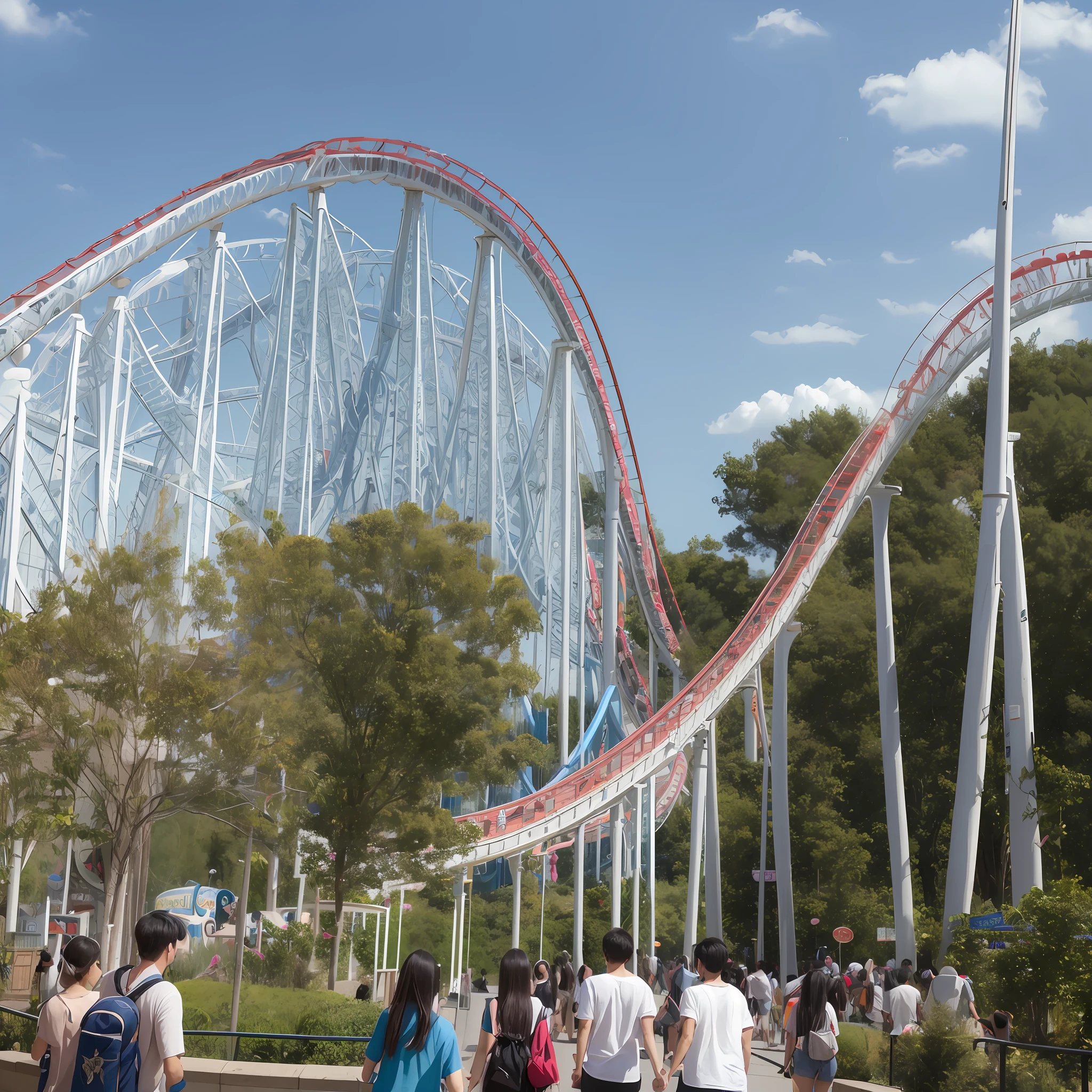 During holidays,A lot of people are playing roller coasters,Roller coaster, roller coasters, amusement park attractions, theme park