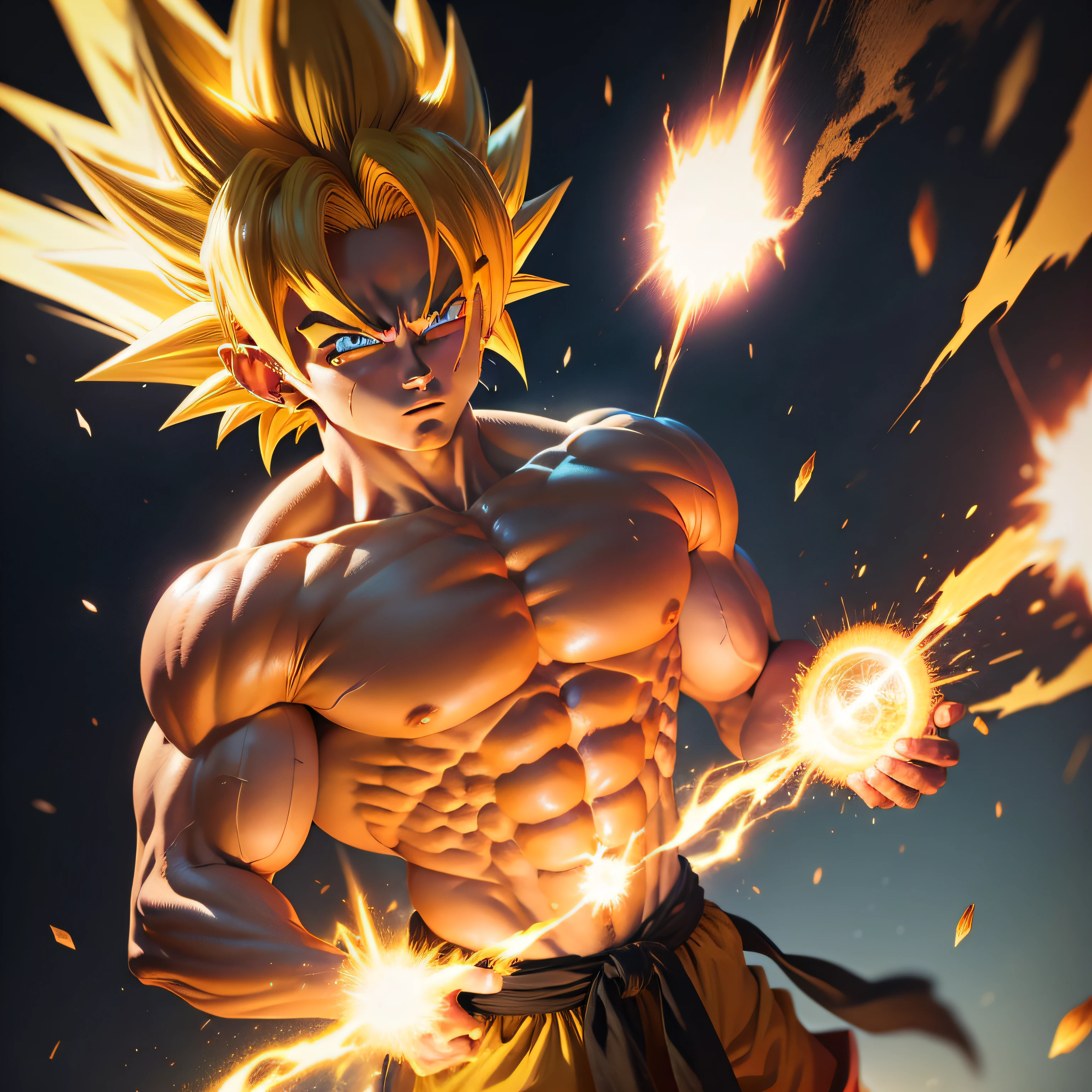 saiyan,Realiy,energy blast,musculous,Gloss degree,A yellow-haired,