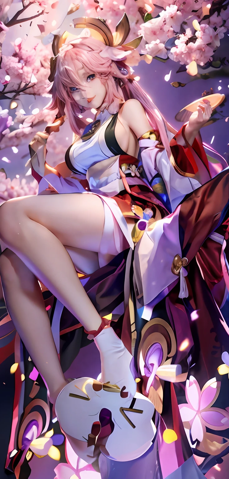 Anime girl sitting on cherry blossom tree，Holding a wine bowl in his left hand，Hold a lamb kebab in his right hand, Feet wearing white socks Onmyoji detailed art, onmyoji, Sakura Haruno, Best anime 4k konachan wallpaper, trending on cgstation, RAW，tmasterpiece，ultra fine photos，，best qualtiy，超高分辨率，Photoreality，rays of sunshine，full-body portraits，stunningly beautiful，delicated face，vibrant eyes，very highly detailed background，detailed face with，The background is full of cherry blossoms，opulent，milkyW，Highly detailed skin，Realistic details of skin，Visible Pore，tack sharp focus，volume fog，8k uhd，digital SLR camera，high qulity，filmgrain，White skin of the，photo-realism，lomography， look from down,  Dingdall effect，《azur lane》role, Kushatt Krenz Key Art Women, A scene from the《azur lane》videogame, azur lane style, Detailed key anime art