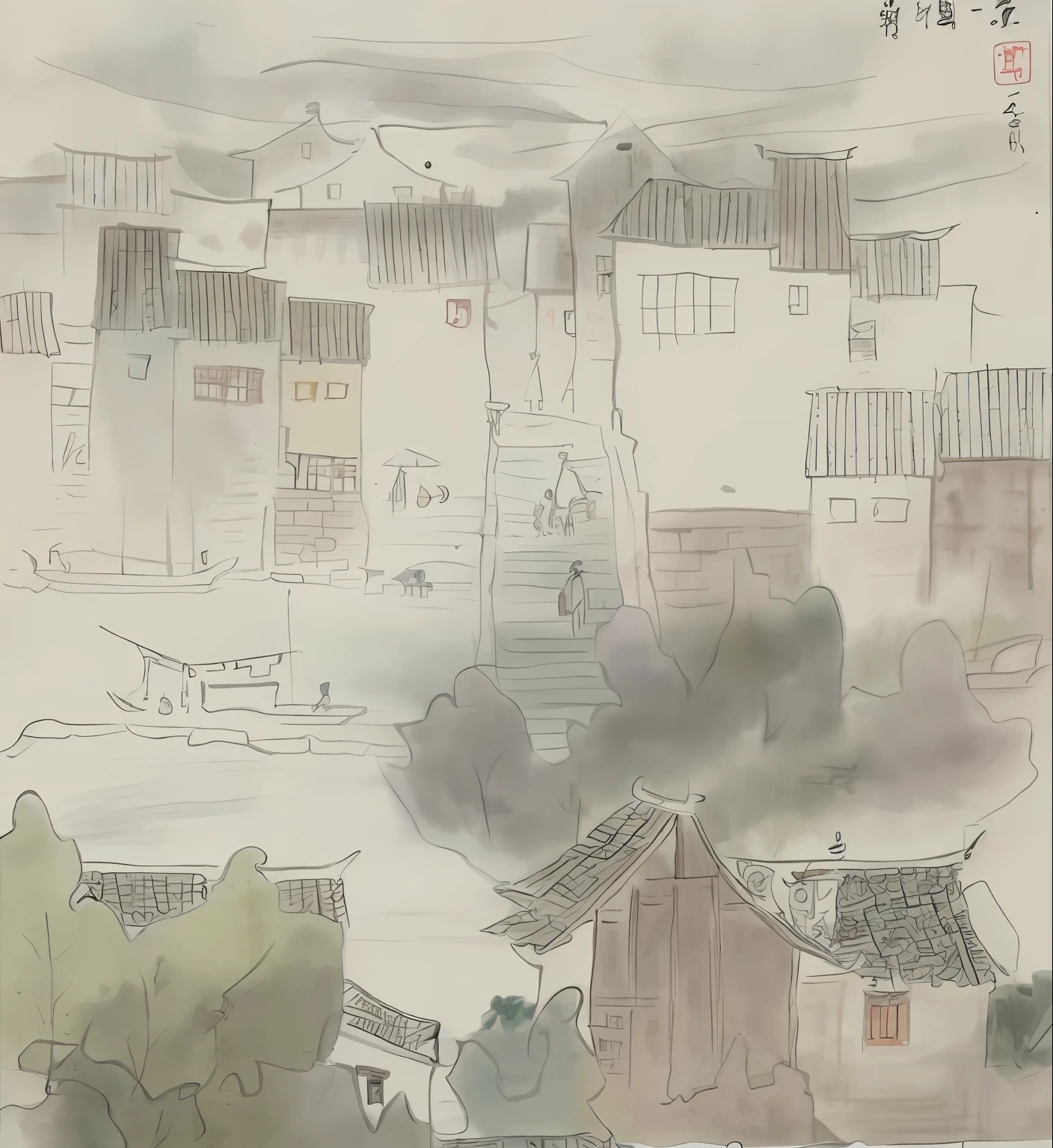 Jiangnan Water Town,Real Photographics,rainy days,Old house,white wall,Gray tiles,Small rivers,small boats
