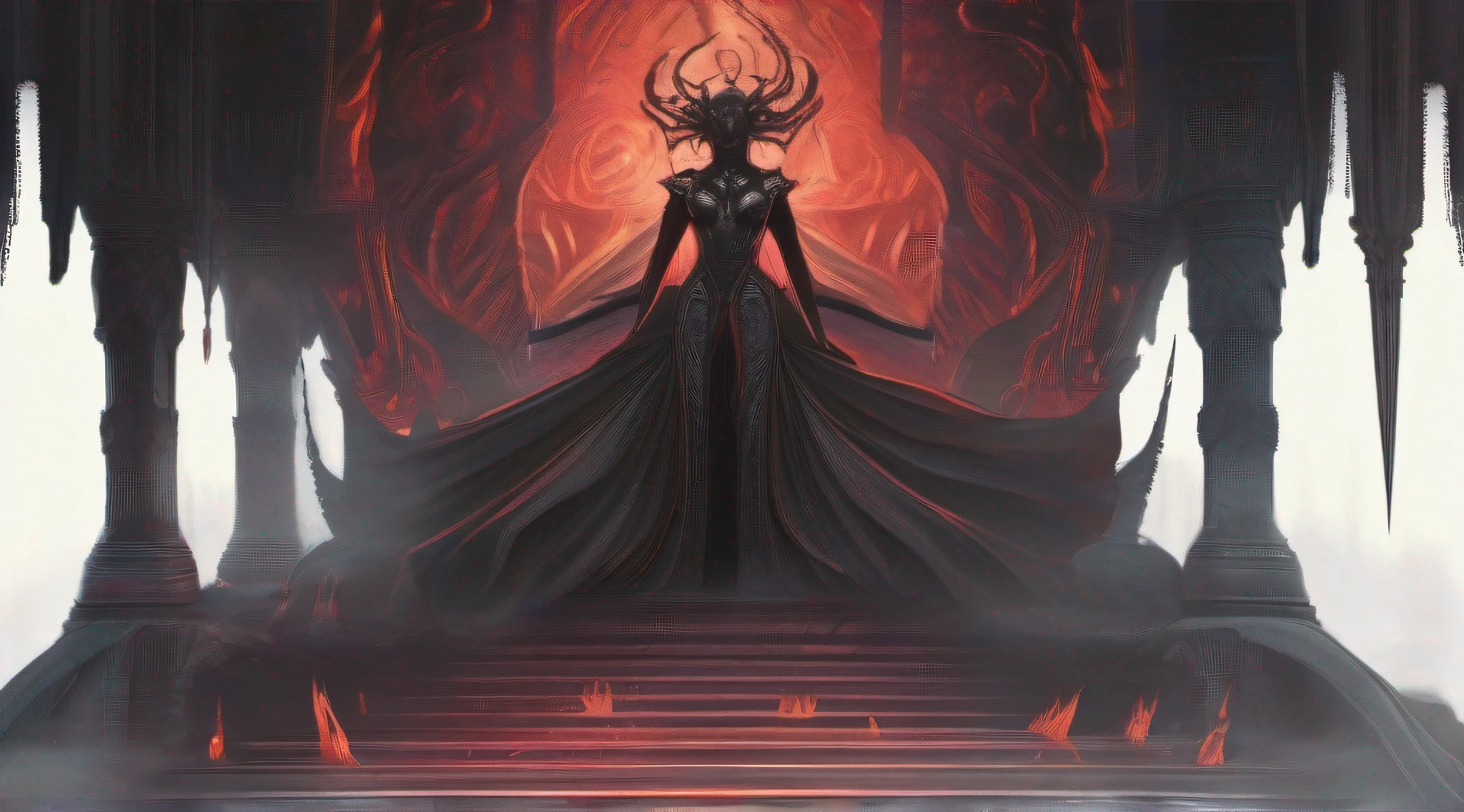 In this chilling and mesmerizing masterpiece, a woman stands tall as the dreaded Demon Queen of the Underworld. The artwork's high quality and meticulous attention to detail immediately draw the viewer into this dark and haunting realm.
Her appearance is both stunning and terrifying, as intricate details in her demonic features evoke goosebumps with every glance. Her skin is pale and ghostly, contrasting sharply with the fiery red glow of her eyes, which burn like flames from the depths of the underworld.
Clad in a regal yet sinister attire, the Demon Queen wields a red-glowing sword that seems to pulse with an otherworldly power. The awesome detail in the weapon gives it an air of malevolence, as if it hungers for the souls it seeks to claim.
In this action shot, the Demon Queen is depicted mid-battle, her red sword raised high as she absorbs a soul orb into her being. The soul orb glows with an ethereal light, hinting at the tragic fate of its previous owner. The scene is cinematic in its intensity, as if it were a frame from an epic horror film.
The atmosphere is dark and intense, with a haunting ambiance that sends shivers down the spine. The background is a nightmarish landscape of the underworld, where rivers of hot, glowing lava flow, casting an eerie glow on the surroundings. The fiery rivers add to the sense of danger and malevolence, emphasizing the demonic nature of the Queen's realm.
The overall composition of the image is incredible, capturing the ghostly and demonic essence of the underworld queen. The artist's skillful use of color and shadow creates a sense of depth and realism that makes the viewer feel as if they are witnessing a scene from a nightmare.
Unbelievable in its horror and beauty, this image leaves a lasting impression, evoking a sense of fascination and fear. The Demon Queen stands as a haunting figure, embodying the dark allure and terror of the underworld, reminding us of the ancient tales of malevolent beings that lurk in the s