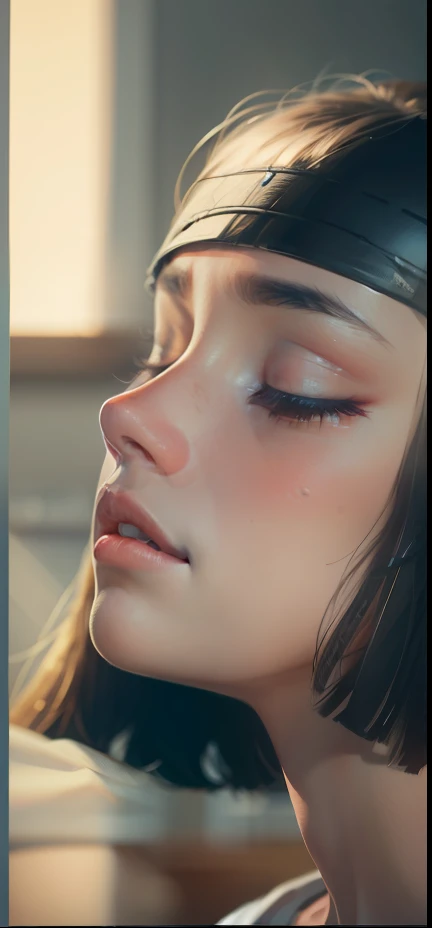 Masterpiece, hd, realistic, (8k, RAW photo), match the original image, girl, groaned, closing eyes