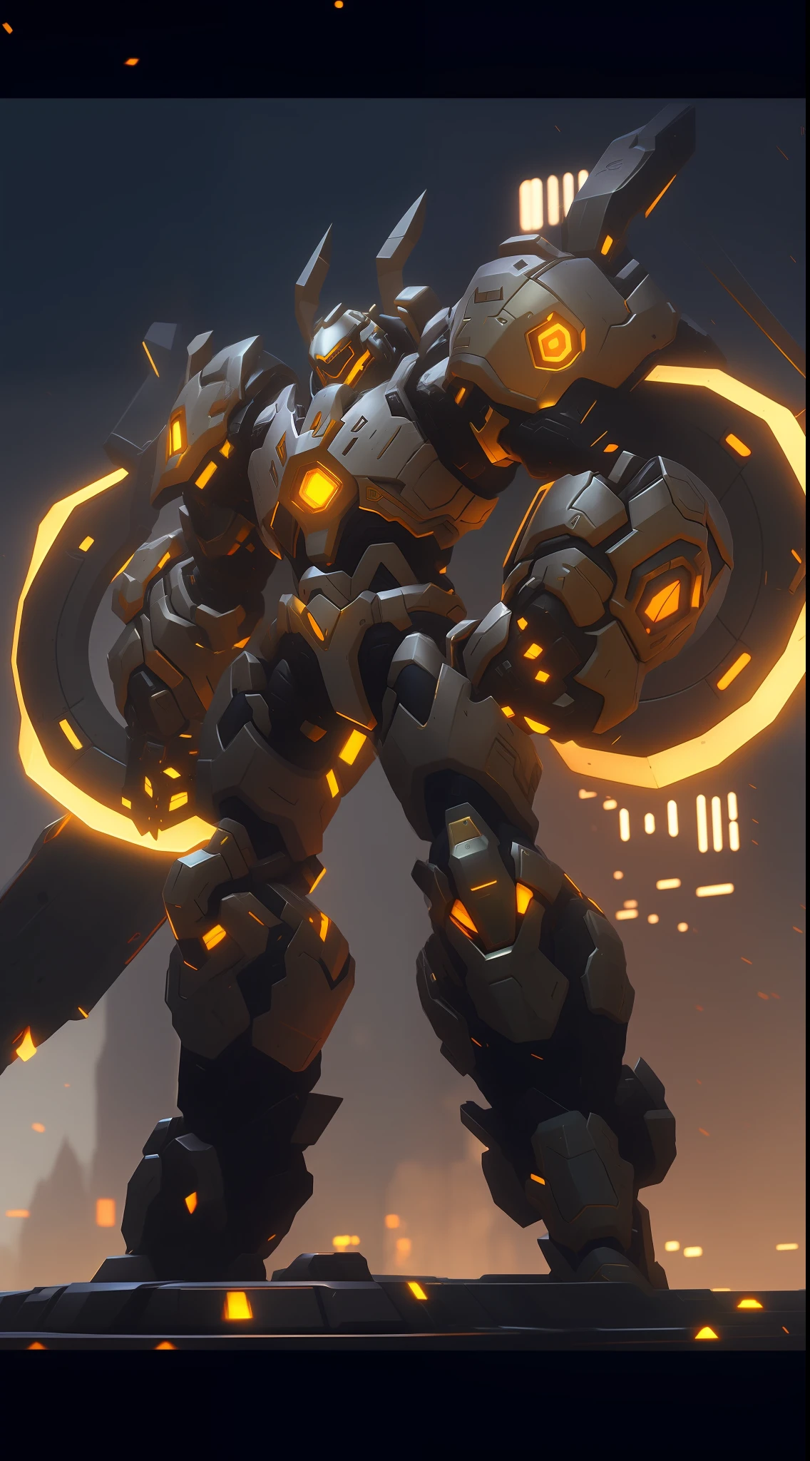 A close-up of a robot，There is a huge yellow light on the arm, 《overwatch》Reinhardt, overwatch splash art, blizzard game concept art, official overwatch game art, overwatch character concept art, blizzard concept artists, blizzard concept artists, blizzard concept art, overwatch skin, iconic character splash art, Riot game concept art, 8k hd wallpaperjpeg artifact