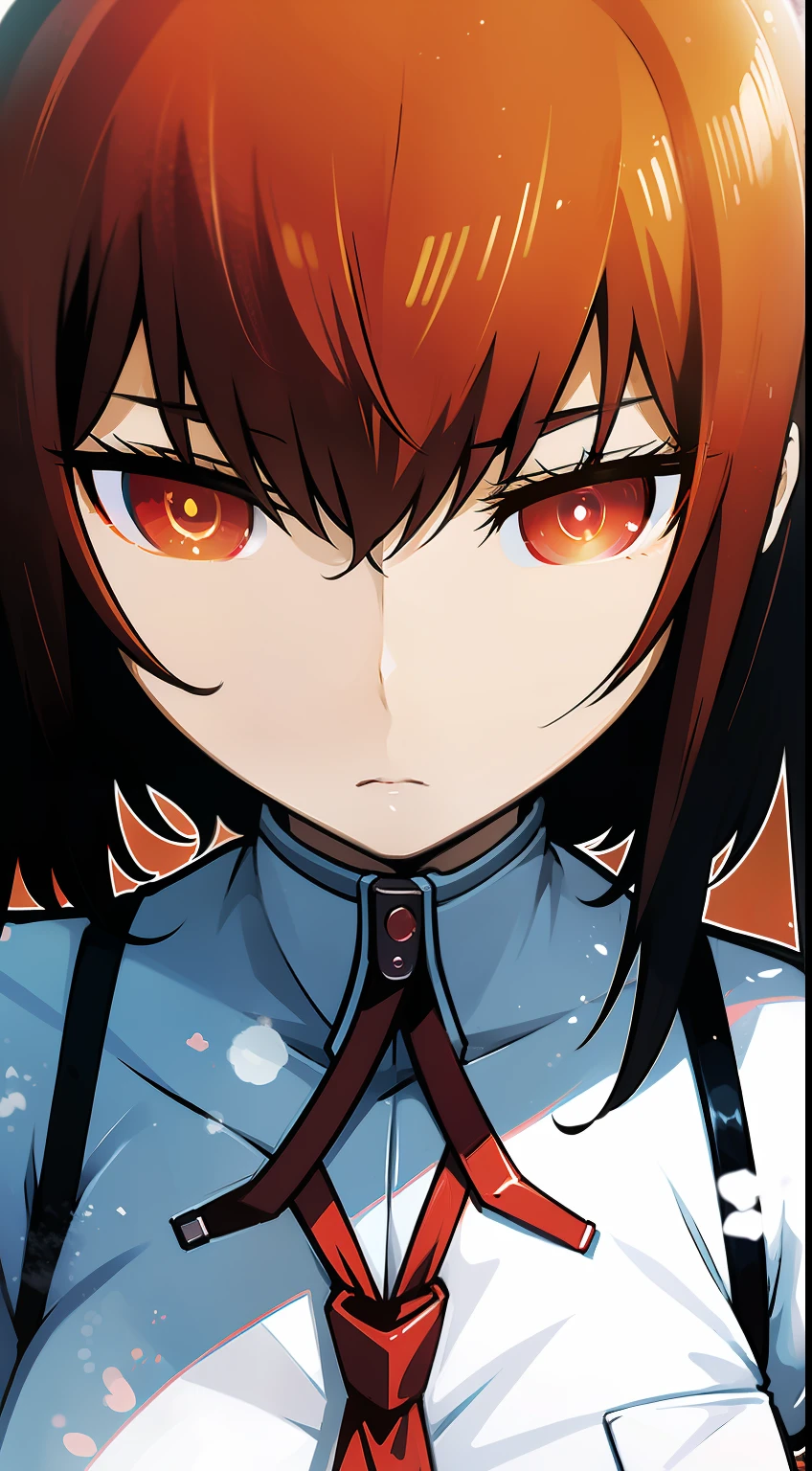 makise kurisu,solo person,Wallpaper phone,white backgrounid,looking to the camera,Eyes have light
