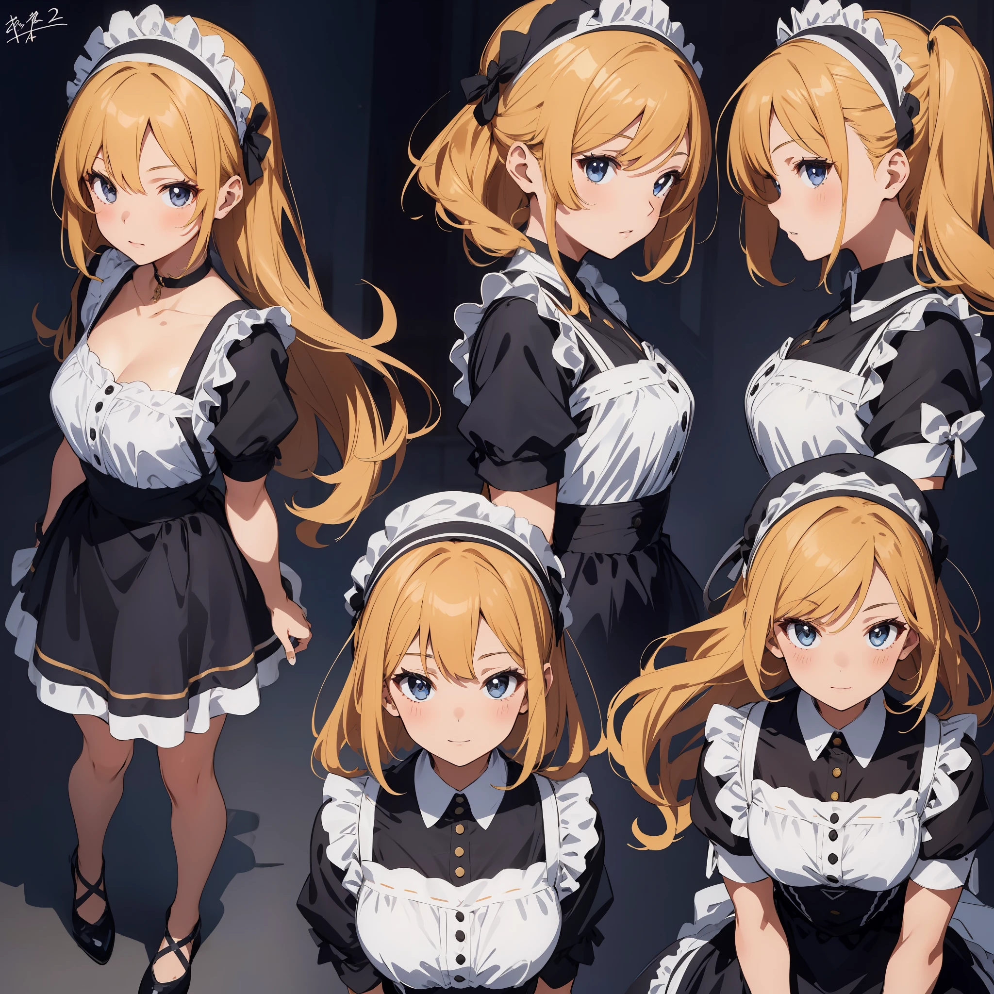 （CharacterDesignSheet：Same character full body,frontage,Lateral face,on  back)，（tmasterpiece，top-quality，best qualityer，offcial art，Beauty and aesthetics：1.2），（1girll），（the maid outfit，lace edge，maid cap：1.2），