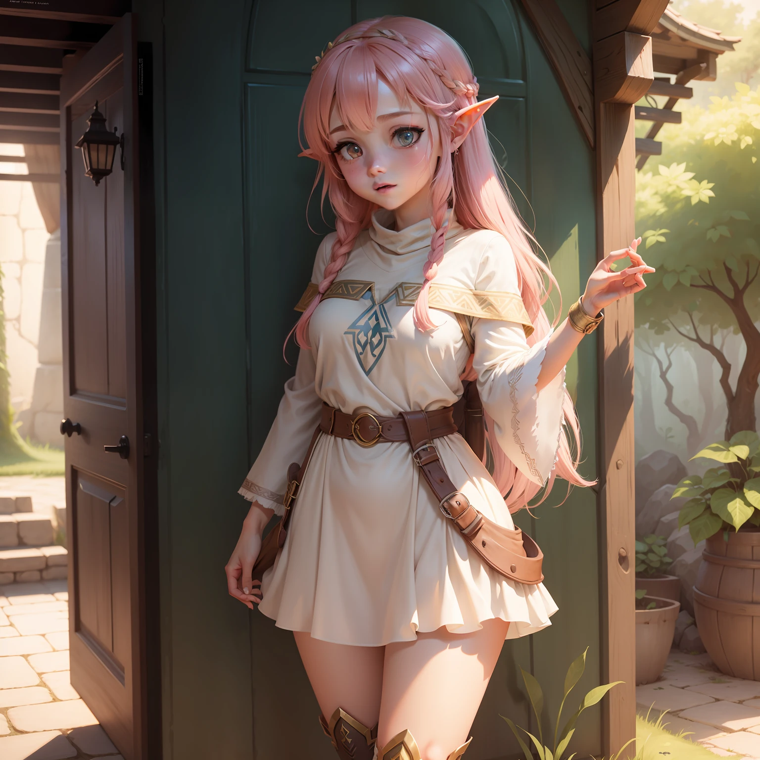 Mifa in the game of Zelda,Translucent, Blush,Texture,comic strip,Full body photo,