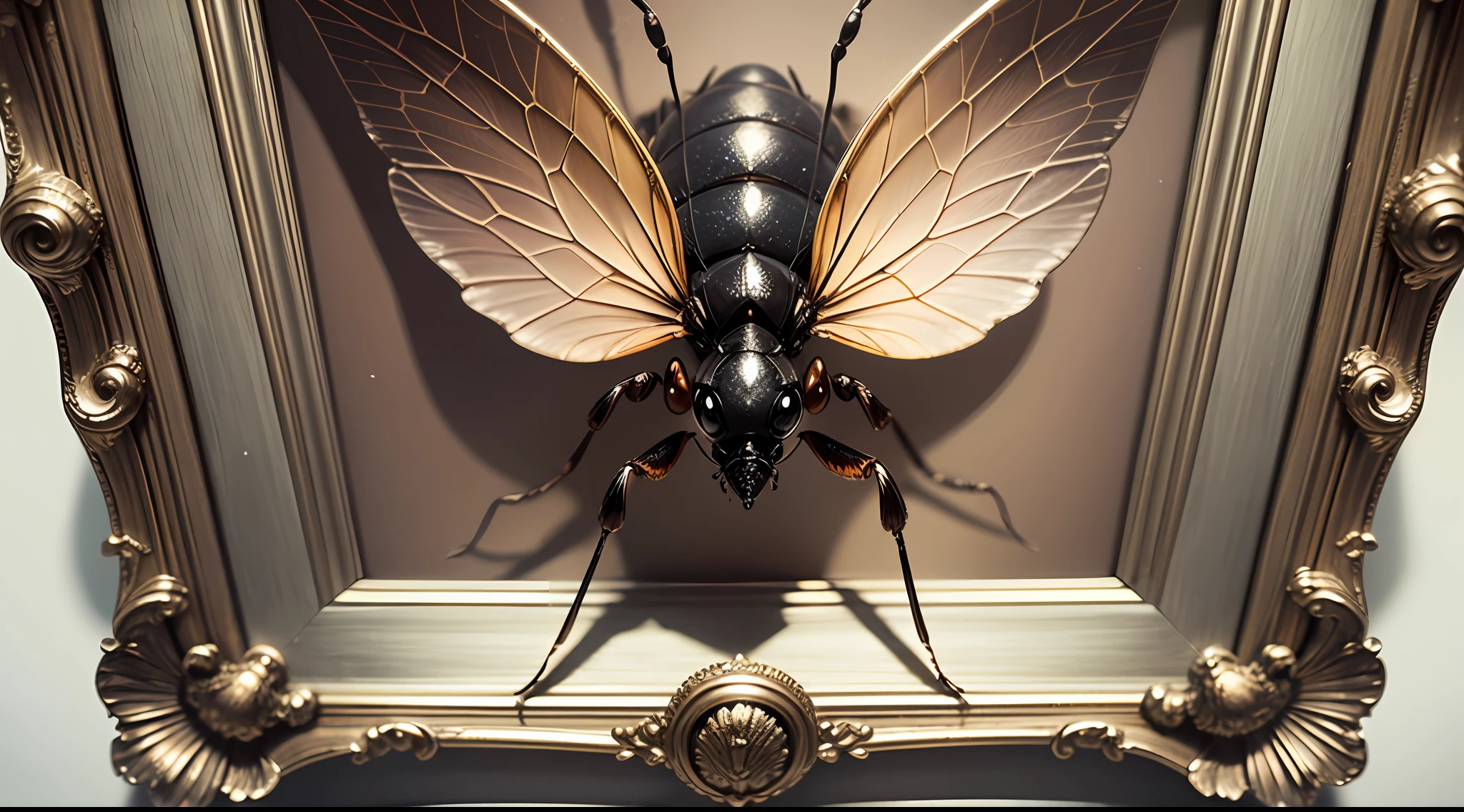 a photo realistic hyper detailed Victorian curiosity framed alien insect taxidermy --auto --s2