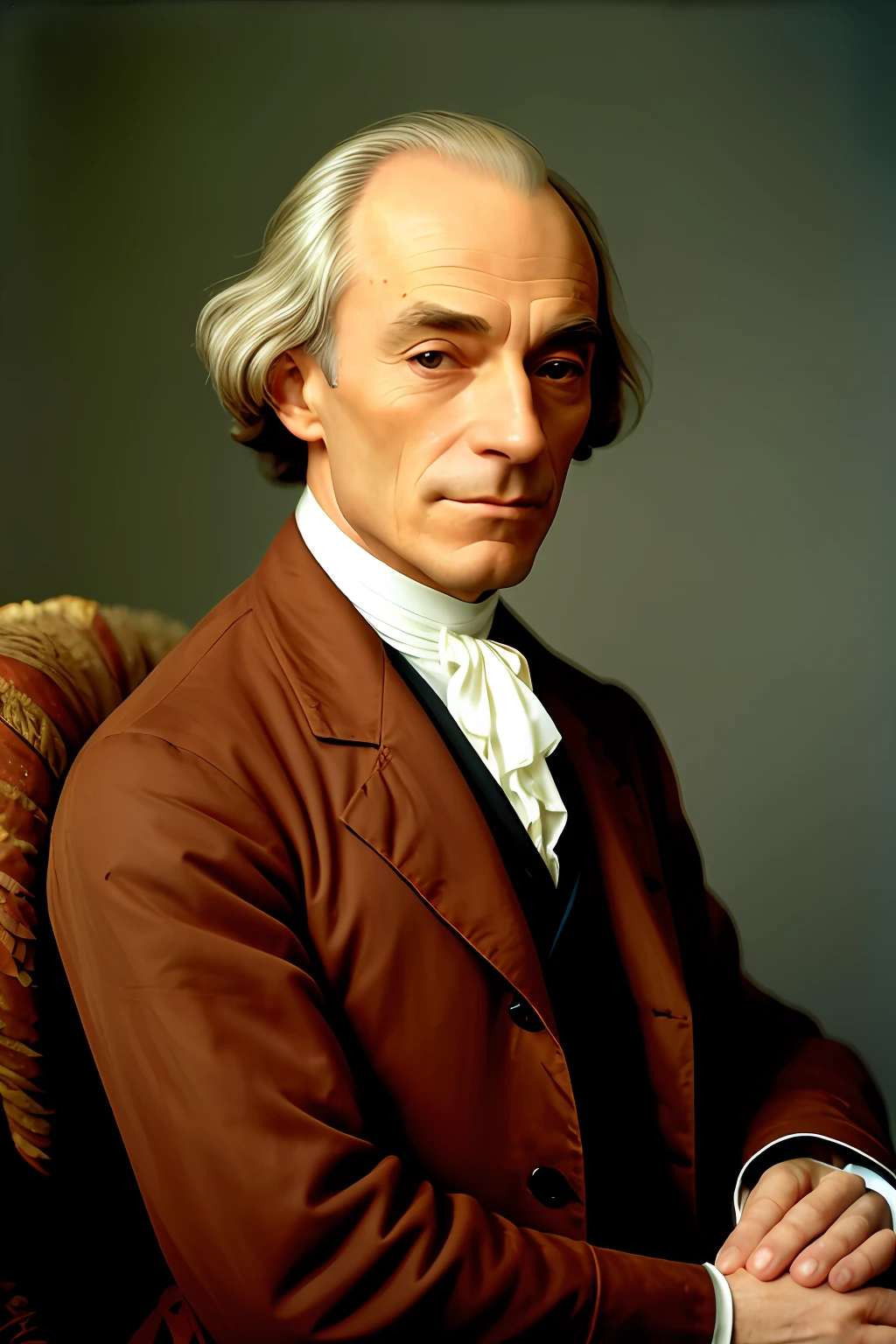 O filosofo Voltaire, sentado de perfil, olhando para um grupo de pessoas enfurecida, With clothes from the time of the Enlightenment, compositing, ponto de vista hiper detalhado, por lee jeffries, nikon d850, fotografia de filme, 4 kodak portra 400, F1 camera lens.6, cores ricas, hiper realista, textura realista, lighting dramatic, cinestill 800,