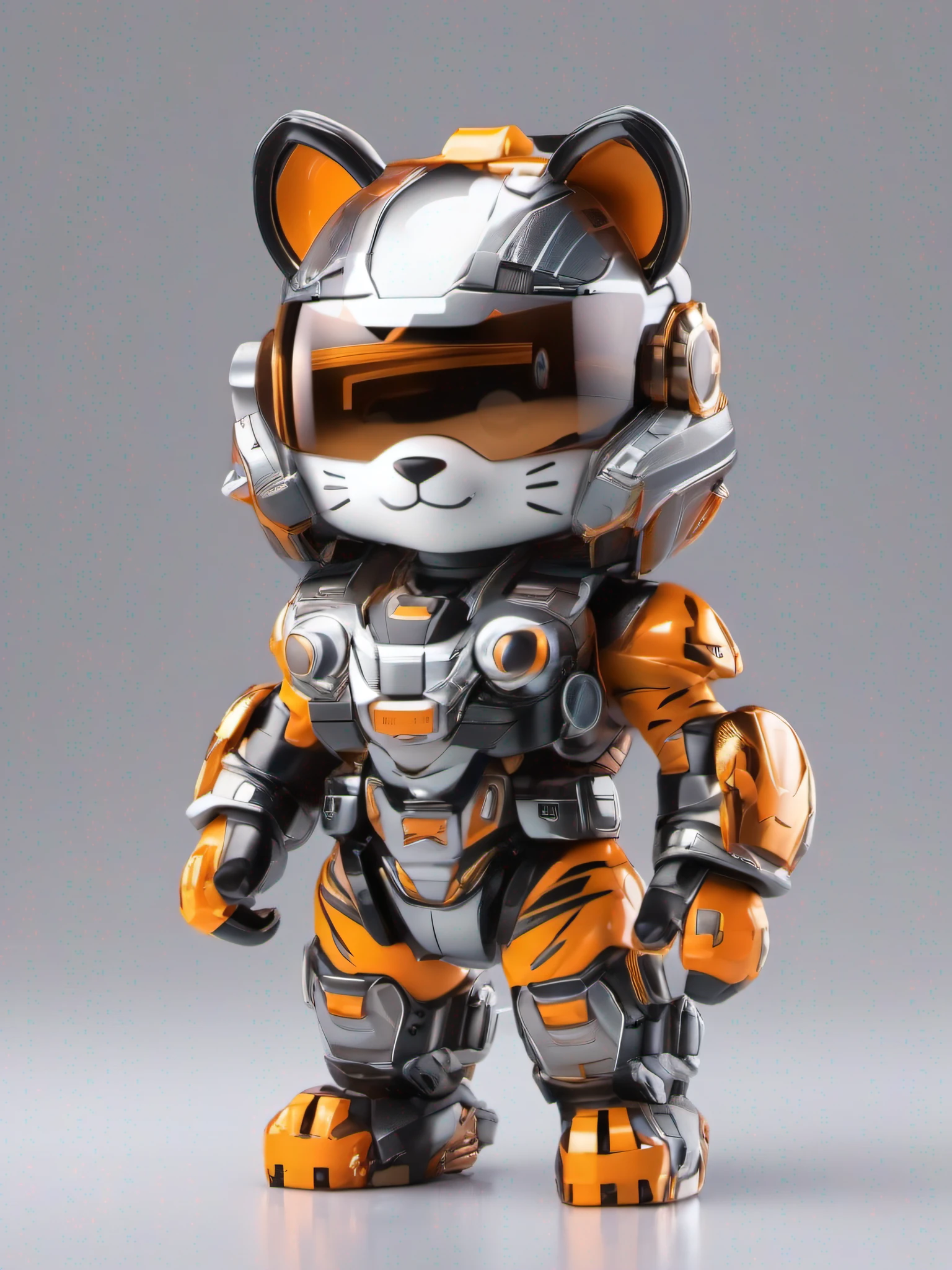 (Blind box toy style:1.2), (Full body photo) , 1 cute tiger, Transparent mech, helmet, Luminous goggles, Clean, White background,( Global illumination, raytracing, UHD, Cinematic Lighting)