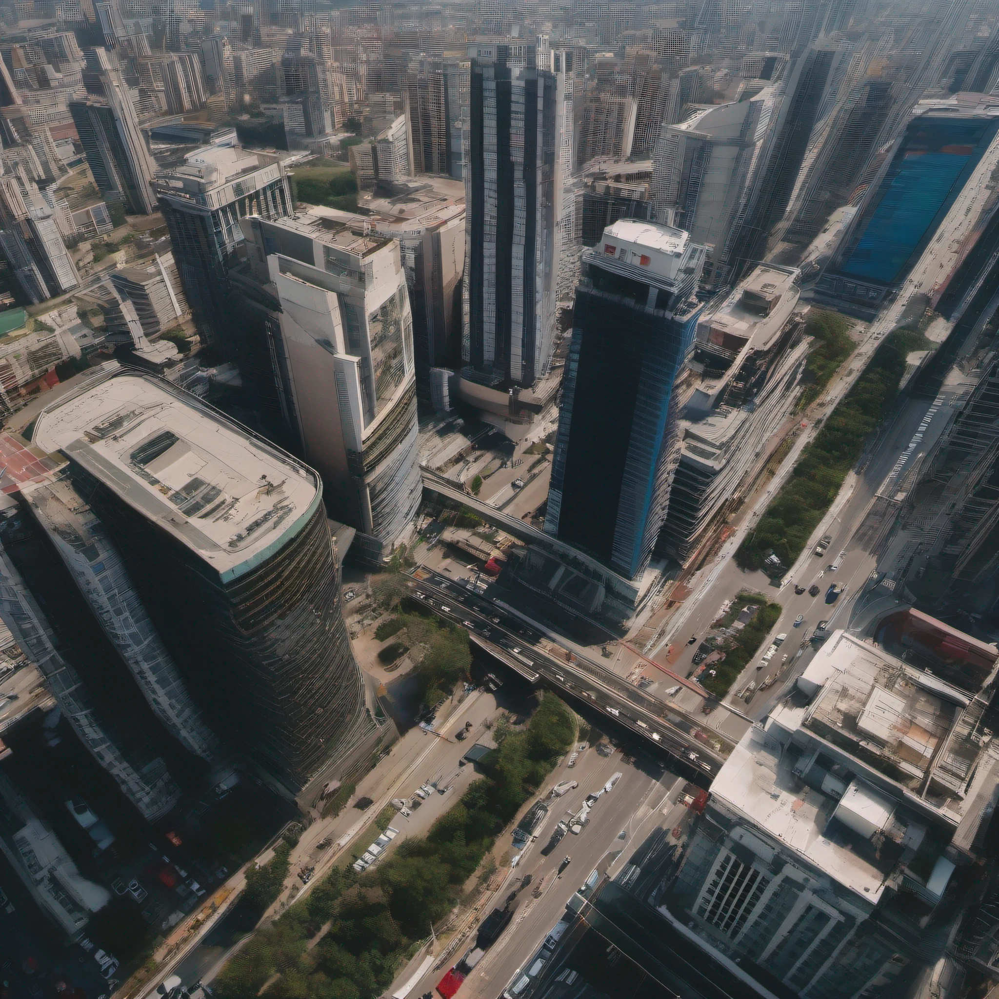 Aerial view,commerce,A city of high-rise buildings,There is heavy traffic on the street in front,High-rise buildings