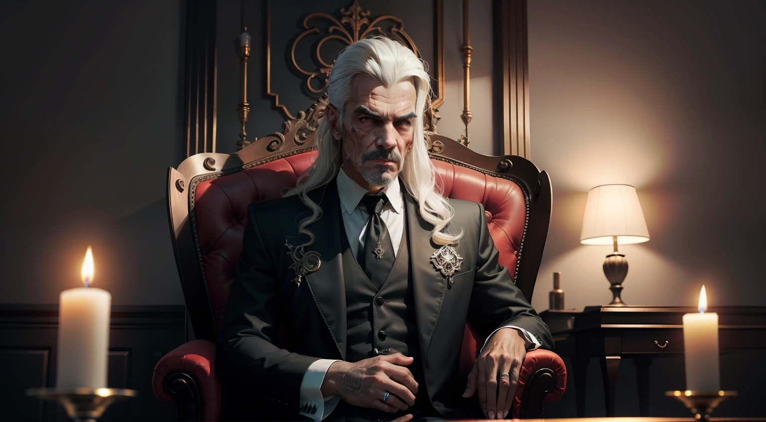8k，Foto RAW，melhor qualidade, master part: 1.2, detalhes intrincados, papel de parede, ultra high-resolution), (Realistic), um homem maduro de semblante assustador (morto-vivo), aterrorizante (zombie), count Dracula, but very charismatic, rosto detalhado, aterrorizante, vincos no rosto, Awesome man, Arte Oficial, super detalhado, high-level, homem de olhar terno, profundo (Cabelo preto flutuante), homem sentado no canto de uma sala suntuosa, ampla, sentado numa poltrona linda de canto, Gothic armchair, antiga, detalhada, segurando uma bengala elegante, apoiado nela, Talking to Yourself, design de interiores, uma sala ultra realista, ampla, bem grande, Spacious, Messy, rocking chair, váriasjanelas, (an old gothic horror room), como uma igreja, sangue nas paredes, lugar sombriu, gloomy, velas (candlelit), sentimentos paranormais, anamorphic lens, night time, lugar assombrado, raios de deus, feixes de luz das janelas.