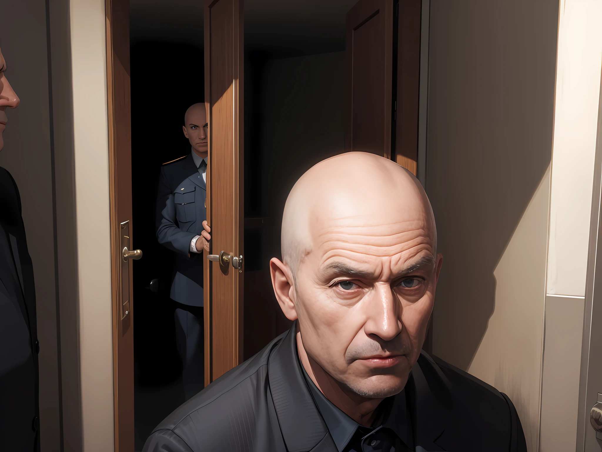 In the doorway stands a man in a suit and tie, Made with Unreal Engine 4, [ Фотореализм 4 K ], cinematic realistic portrait, Made on the Unreal engine, ( ( Unreal engine ) ), Ray-traced redness, Фотореализм 4K, Фотореализм 4 K, Рендеринг в 8k Unreal Engine, Rendered in Cryengine, Гиперреализм 8k