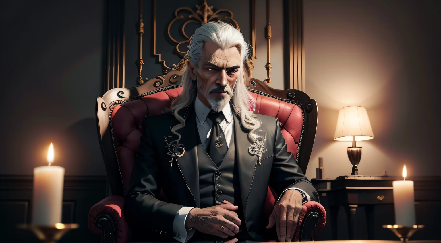 8k,Foto RAW,melhor qualidade, master part: 1.2, detalhes intrincados, papel de parede, ultra high-resolution), (Realistic), um homem maduro de semblante assustador (morto-vivo), aterrorizante (zombie), count Dracula, but very charismatic, rosto detalhado, aterrorizante, vincos no rosto, Awesome man, Arte Oficial, super detalhado, high-level, homem de olhar terno, profundo (Cabelo preto flutuante), homem sentado no canto de uma sala suntuosa, ampla, sentado numa poltrona linda de canto, Gothic armchair, antiga, detalhada, segurando uma bengala elegante, apoiado nela, Talking to Yourself, design de interiores, uma sala ultra realista, ampla, bem grande, Spacious, Messy, rocking chair, váriasjanelas, (an old gothic horror room), como uma igreja, sangue nas paredes, lugar sombriu, gloomy, velas (candlelit), sentimentos paranormais, anamorphic lens, night time, lugar assombrado, raios de deus, feixes de luz das janelas.