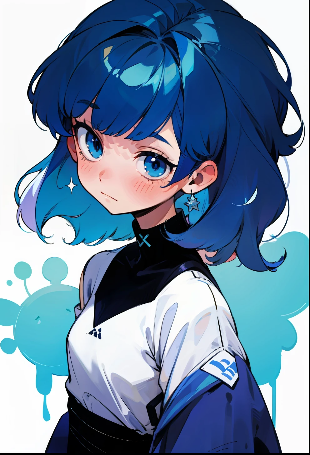 Blue hair, single hair, 1 girl in, shy expression