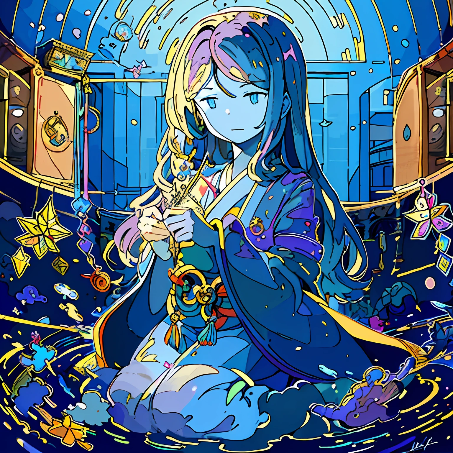 (1girl:1.3),solo,__body-parts__,
official art, unity 8k wallpaper, ultra detailed, beautiful and aesthetic, beautiful, masterpiece, best quality,Fantastical Atmosphere, Calming Palette, Tranquil Mood, Soft Shading,
Miko priestess, charm spell, talisman familiar, shrine maiden duties,