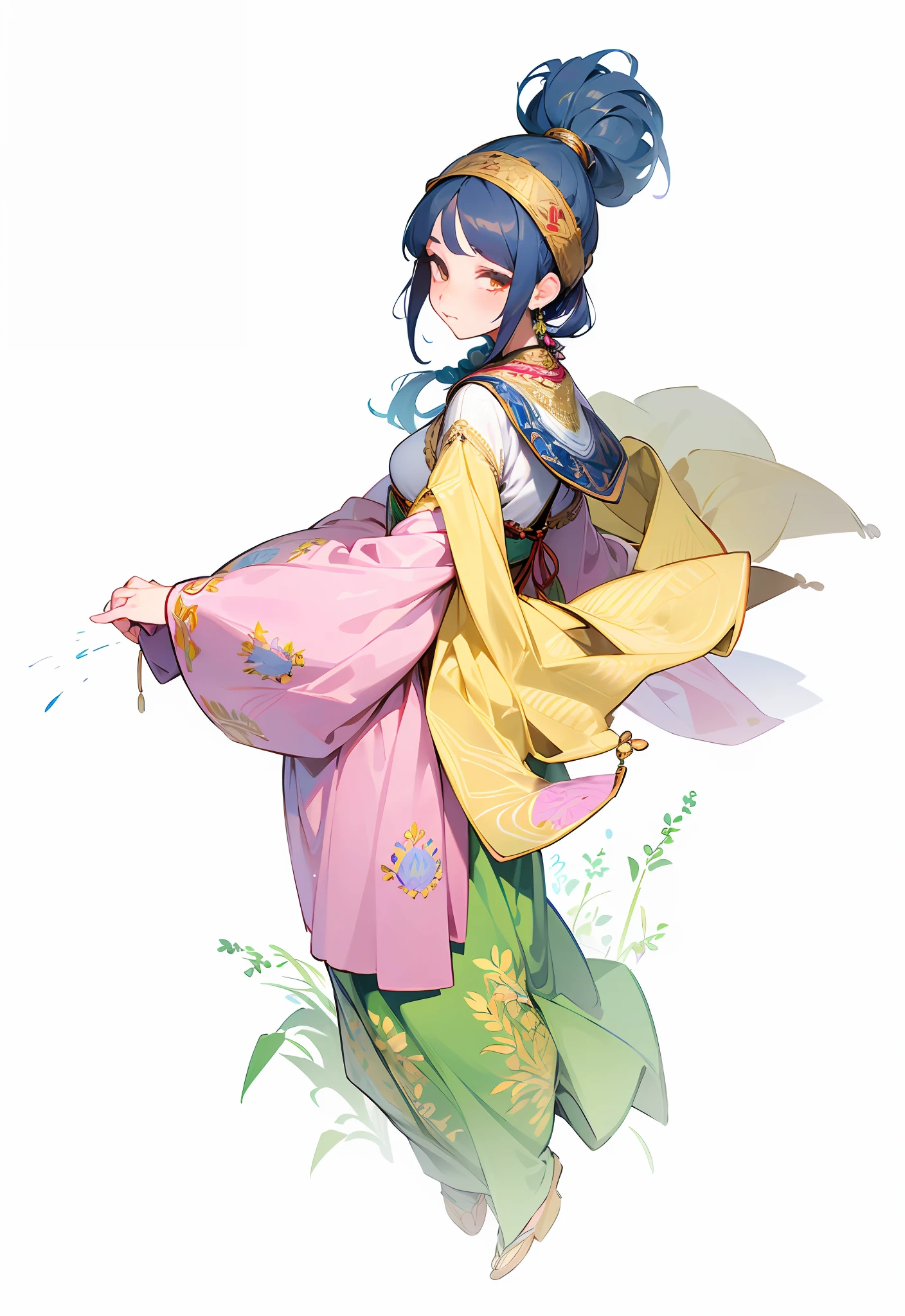 Hui girl with a turban、Gorgeous headscarf、Pattern、patterned、Textile technology、Embroidery skills、White skin of the、Clear and bright eyes、Pure、tact、thick eyeslashes、Elegant traditional clothing、Gold thread decoration、elegant、taste、Handmade embroidery needles、observant、Embroidery work、skilled、Detailed and precise patterns