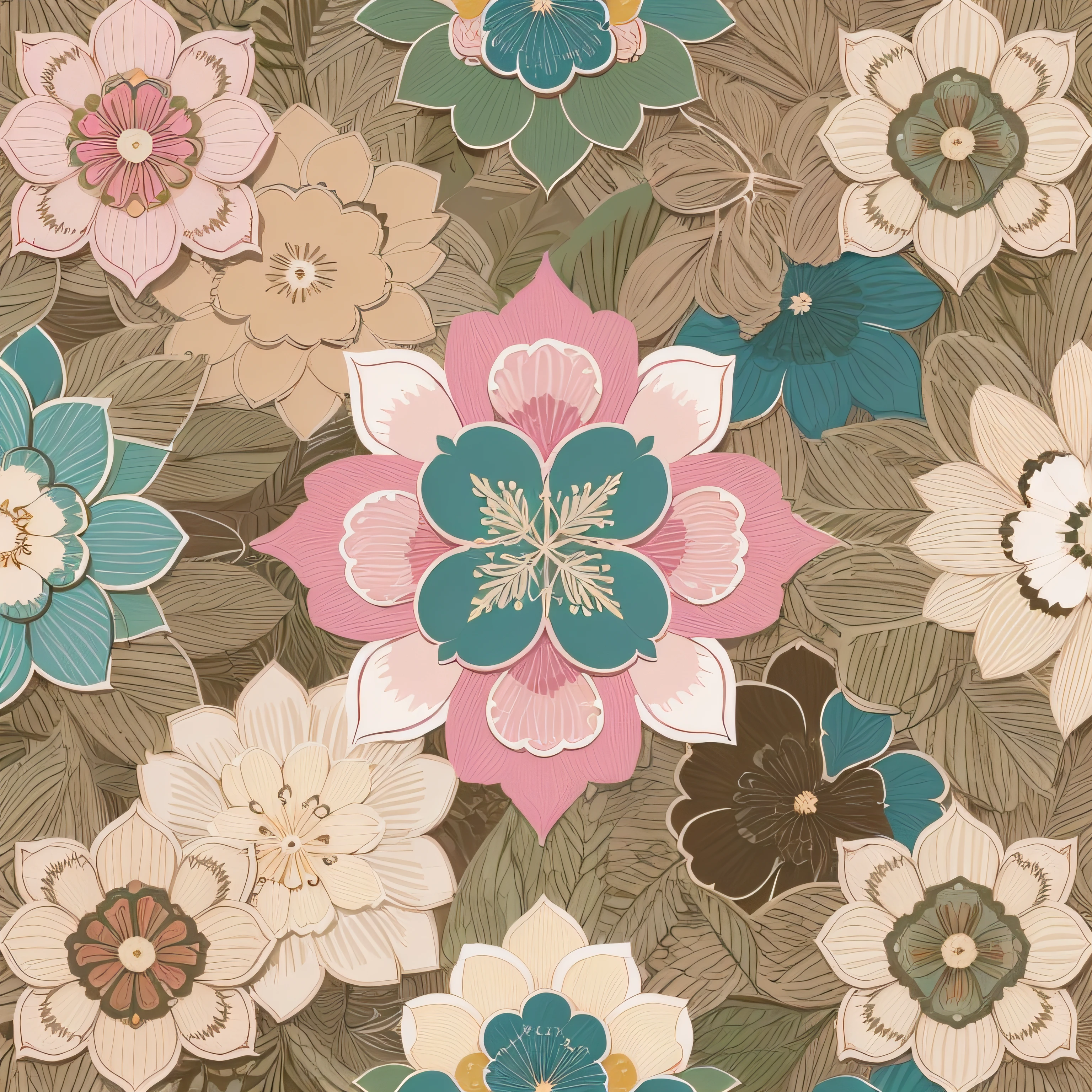 Small flower pattern label style, flat style, vector style, drawing style, naïve style, in very soft pastel colors such as old pink, moss green, light blue, beige, light yellow, ivory white. WHITE BACKGROUND