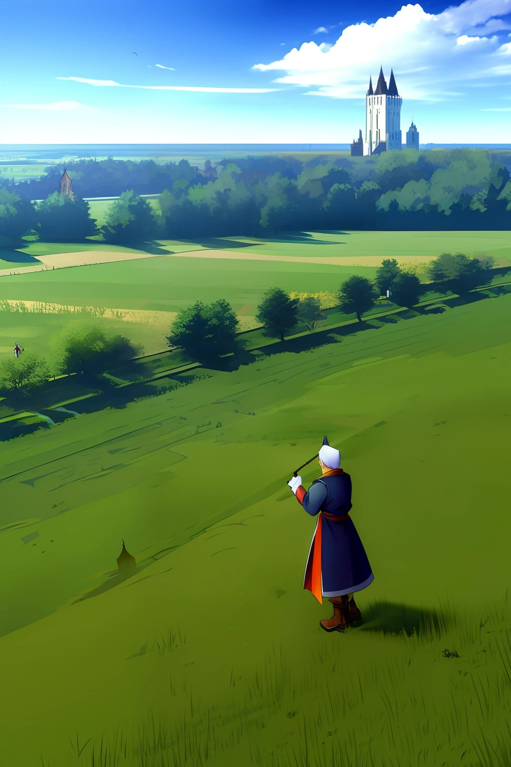 Man in the field,Pskov Tower instead of a head