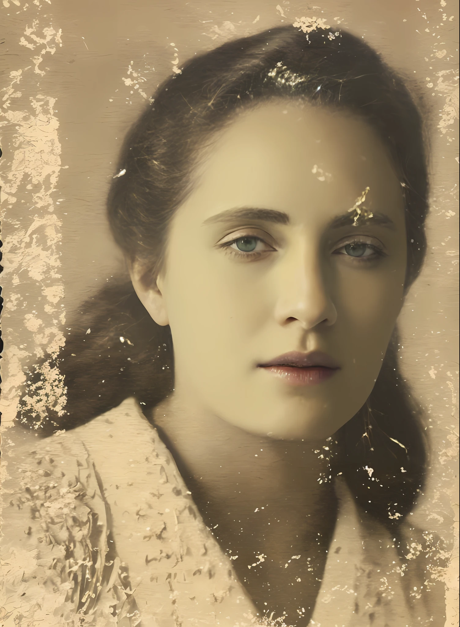 Best quality, ((((masterpiece)))), intricate details, studio lighting, cole-up, lente 40mm, fotografo profissional, camera analogica, details, retrato frontal de uma mulher com um vestido branco, foto granulada, fotografia de close up vintage, vintage image, foto envelhecida, fotografia antiga realista, 8k, 16k, ultra realista,, efeito vhs, (poster:1.6), poster na parede, nostalgia, poster de filme, filme de faroeste, (textura da pele), intrinsecamente detalhado, detalhes finos, hiperdetalhado, raytracing, espalhamento subsuperficial, lighting soft fuzzy, profundidade de campo rasa, por (Oliver Wetter), trend in CGSociety, Intricate, High Detail, Sharp focus, dramatic, arte de pintura fotorrealista por greg rutkowski