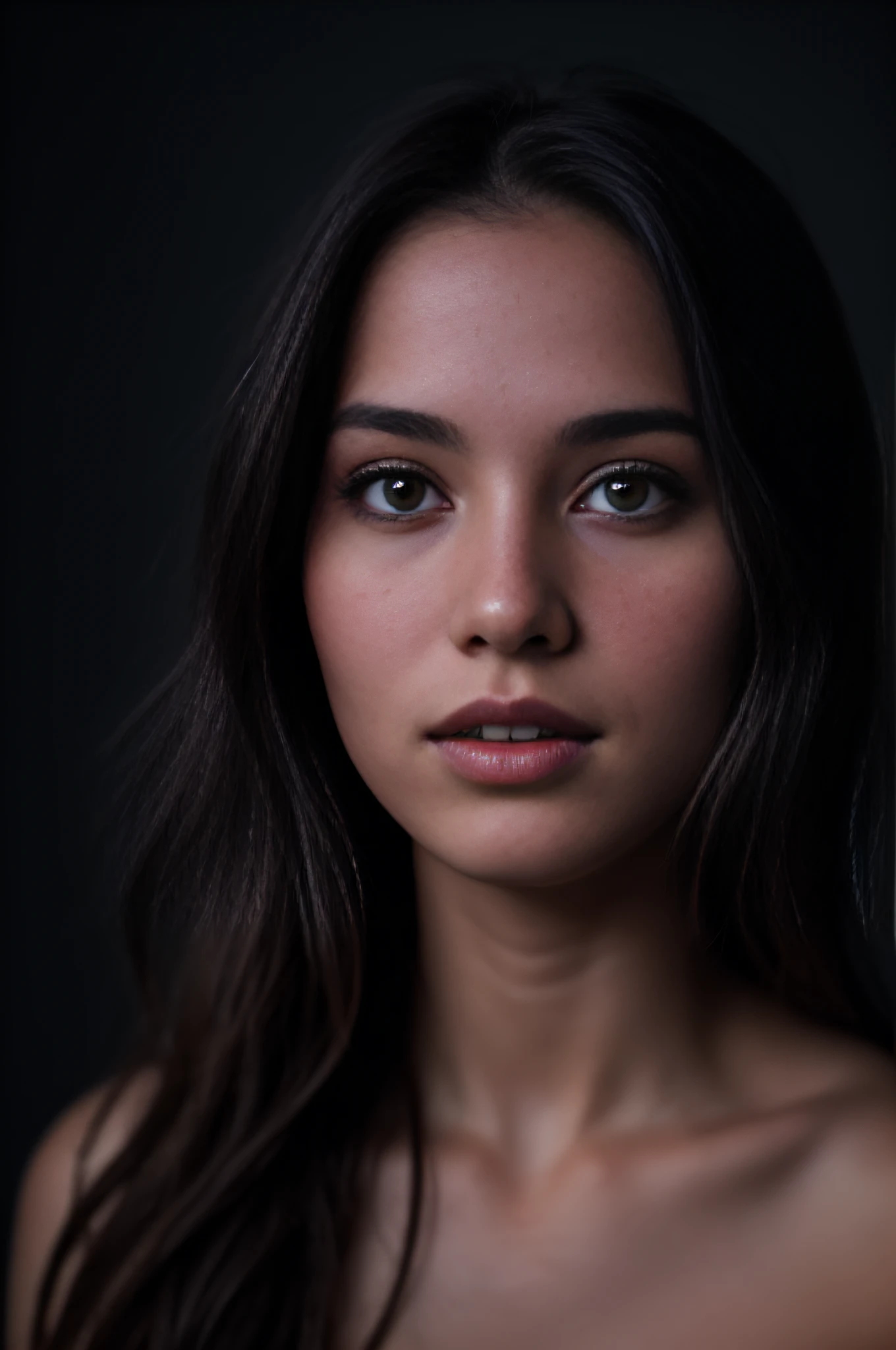 (close-up, editorial photograph of a 21 year old woman), (highly detailed face:1.4) (smile:0.7) (background inside dark, moody, private study:1.3) POV, by lee jeffries, nikon d850, film stock photograph ,4 kodak portra 400 ,camera f1.6 lens ,rich colors ,hyper realistic ,lifelike texture, dramatic lighting , cinestill 800,