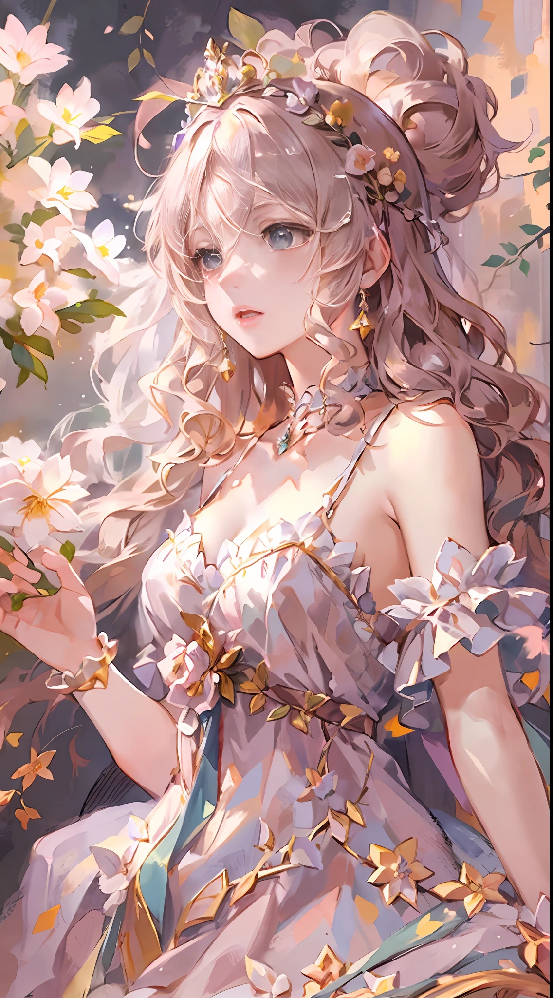 in the style of rococo _ portrait
painting of anime image _ delicate flora
depictions _ princesscore