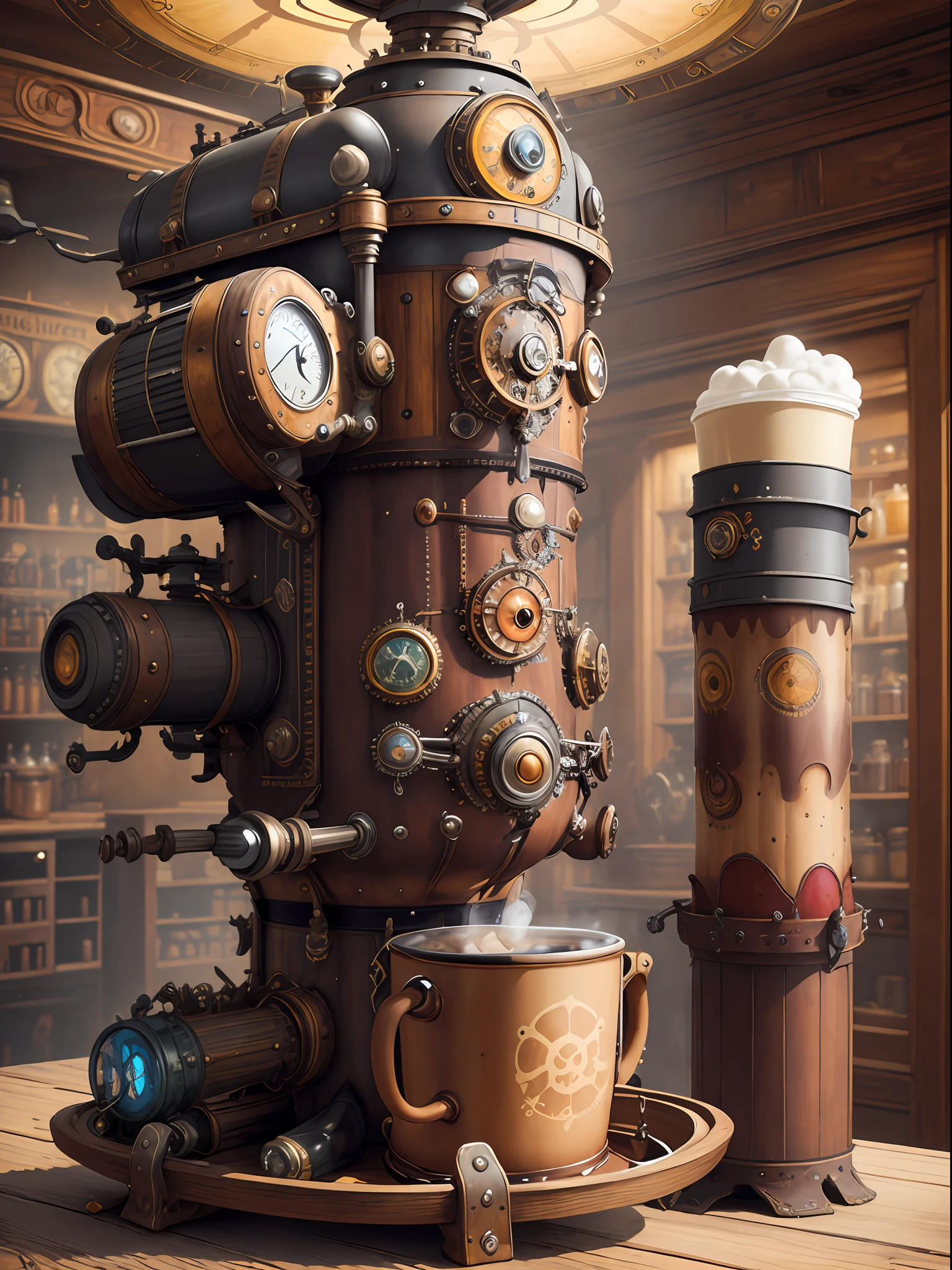 steampunkai, overcomplicated supersize coffee machine