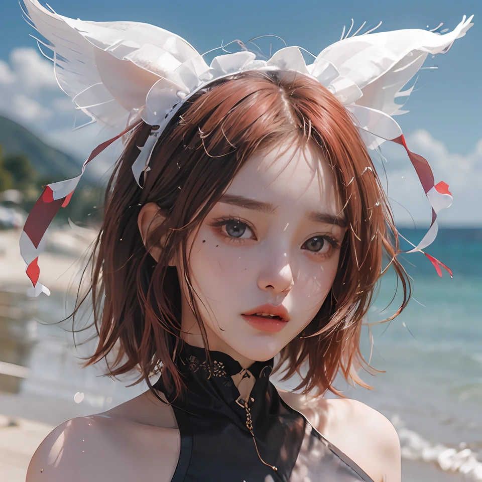 (Masutepiece: 1.3), (maximum resolution: 1.2), (Ultra HDTV: 1.2), cinematic lighting, 8K resolution, Eye and skin detail, detailed facial features, , ( Sharp focus: 1.2), (Face focus: 1.2) , Perfect style, Beautiful, sharp face, Anatomically accurate, Highly detailed facial and skin structure, Eye detail , Double eyelids, Thin eyebrows, Glitter eyeliner: 1 Natural cheeks, Glossy skin, White skin: 1.2, (Lip gloss: 1.4), 、(Shy look: 1.2), Skin texture and detailed face, Detail eyes, Double eyelids, Natural cheeks, , Glossy lips: 1.4, Protruding cleavage、(Large sperm count in breast: 1.4) (Large sperm count in thighs : 1.2)、blushing、shy、impatience、disappointed、Fear glaredembarrassed、Open knees、open legs、Masturbation behavior、chest stroking、White underwear、White bra、Flowers shiny little necklaces and ears Long socks、Sweating thighs、Transparent underwear、 20 years old, Neat and clean women、Red hair、color hair、Short hair, Big boobs, upturned, Floor sitting , Bedroom、(Perfect maid outfit: 1.5)、white short hair