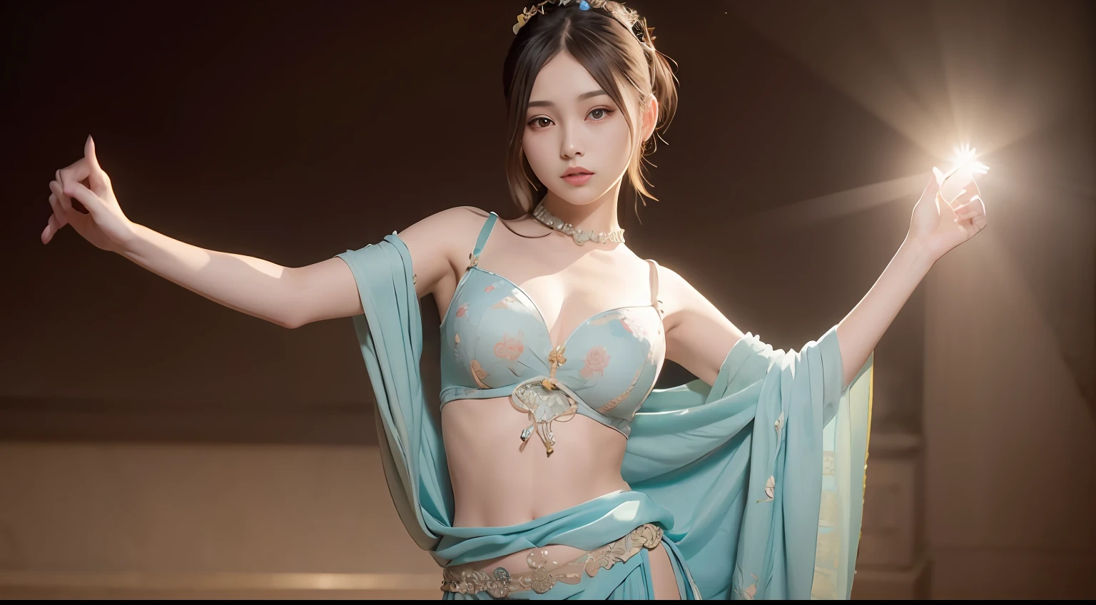 (8k, RAW photo, best quality, masterpiece:1.2), (realistic, photo-realistic:1.4), (extremely detailed CG unity 8k wallpaper), 1 girl solo, dance, dunhuang_dress, dunhuang_style, dunhuang_background,