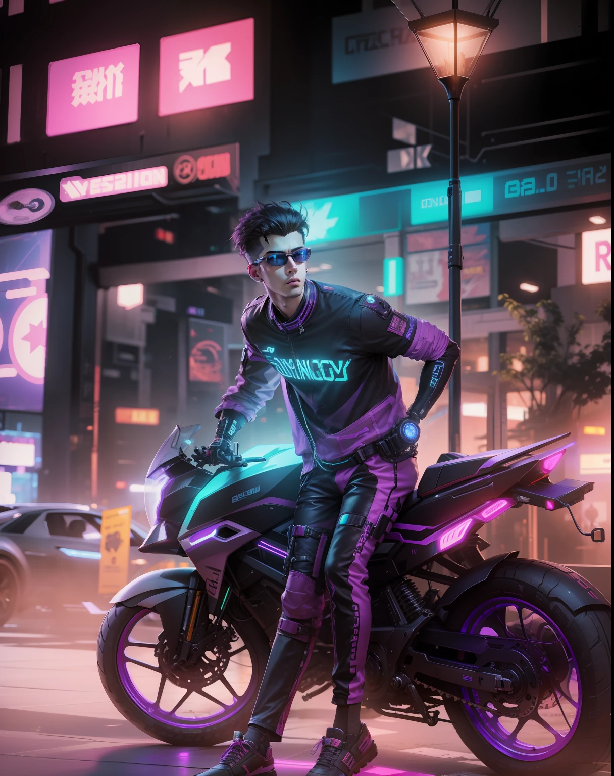 Change background cyberpunk handsome boy, reali stic face, 8k, ultra realistic,