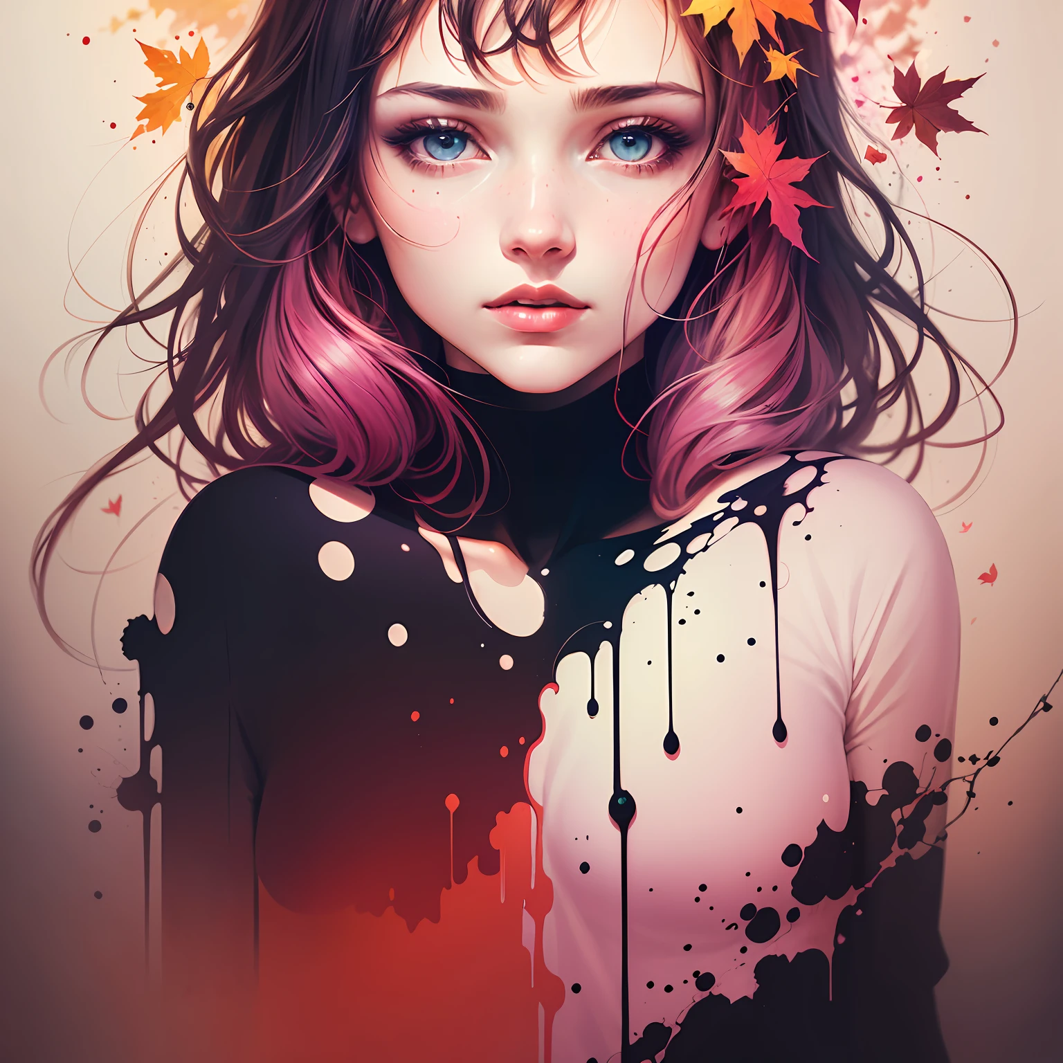 a painting by mse a woman by agnes cecile, luminous design, pastel colours, ink drips, autumn lights
