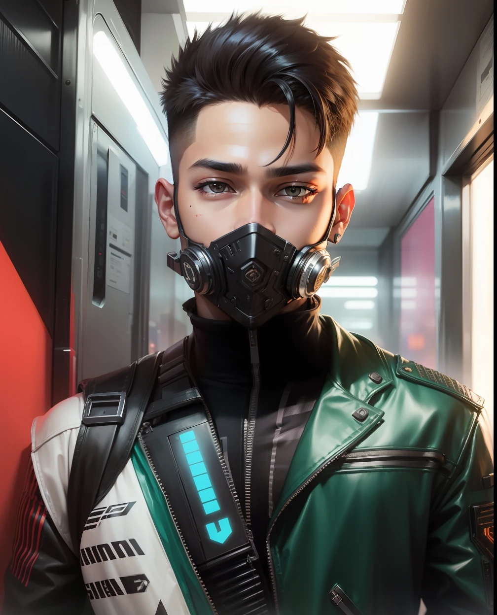 Change background cyberpunk handsome boys, realistic face, 16 years boy, marks pehena hua,wearing marks, male,