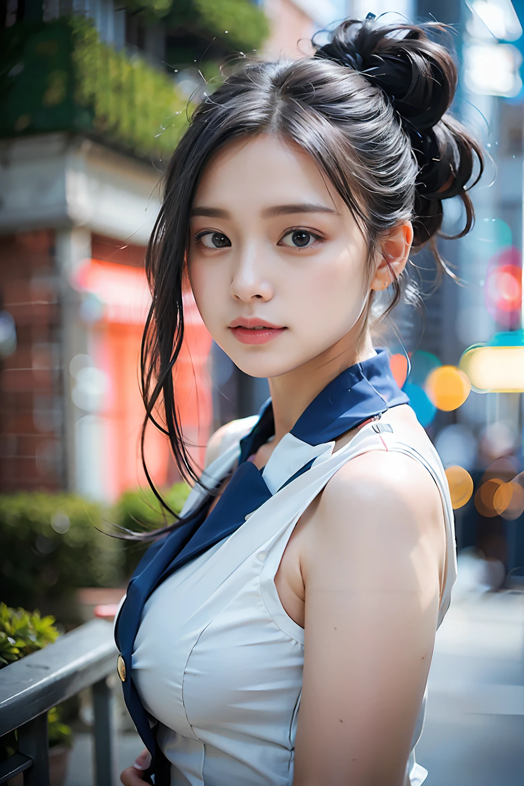 ((A dark-haired、Eight million、poneyTail、Long、Colossal tits、So many eyelashes、tthin eyebrows、short eyebrow、eyes are hoisted、student clothes、White Uniform Shirt、blazers、a miniskirt、a smile、full bodyesbian、schools))、masterpiece、top-quality、hightquality、Awesome、Beautiful fece、hight resolution、Very high resolution、Raw photo、Best Illustration、hyper realisitic、1girl in、realisitic、The ultra-detailliert、Photorealsitic、incredibly absurdness、a closeup、Floating hair、Soft light、Cinema Lights、depth of fields、blurry backround、bokeh dof:1.4、eyes focus、85mmレンズ、professionally lit、lensflare、Luminous particles:0.6、Professional Writing、portlate:0.6、Photon mapping、Radio City、physically-based renderingt、Transparency、a japanese girl、sexual excitement:1.5、Lifelike face、Realistic body、real looking skin、well-styled、camel's toe、light skinned:1.1、cute little:1.5