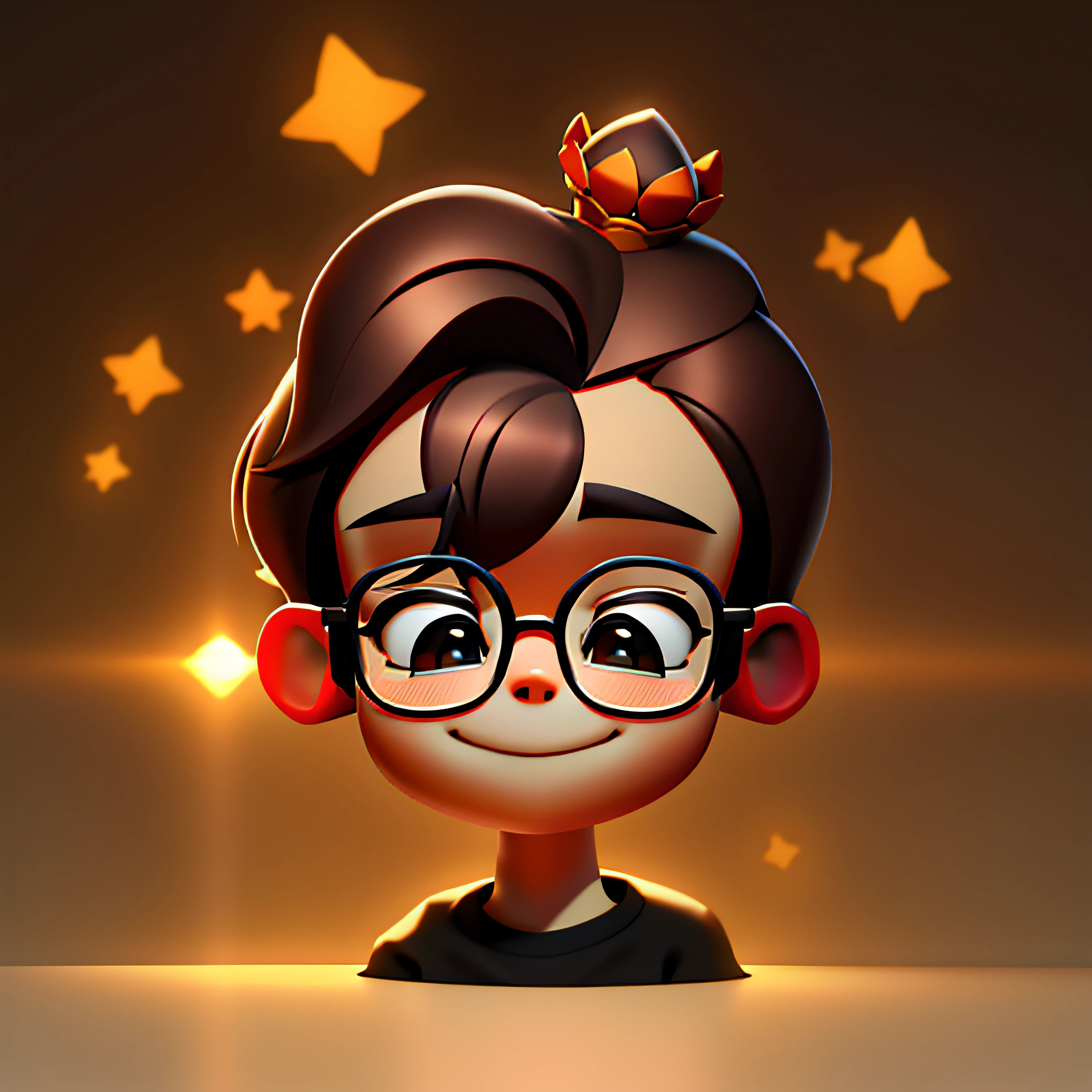 3 d desenho animado,Show one wearing glasses,Boy with a crown on his head。High-quality fan art,Detailed rendering,Rich in light and shadow。The image cartoon is cute,Show the characteristics of a handsome prince。Wearing glasses,detail-rich。