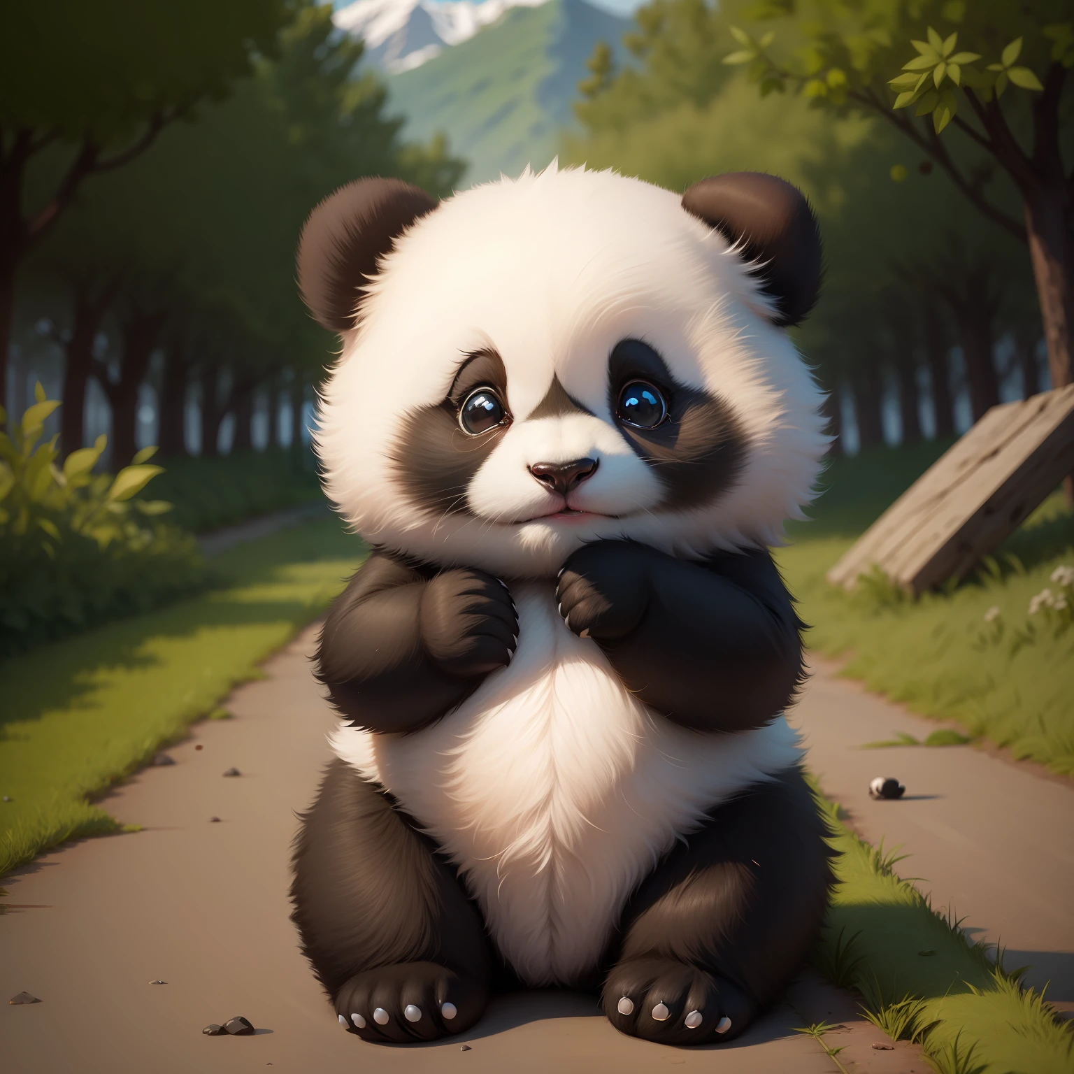 Cute panda,adorable,funny ,shy,landscape,with furr,16k