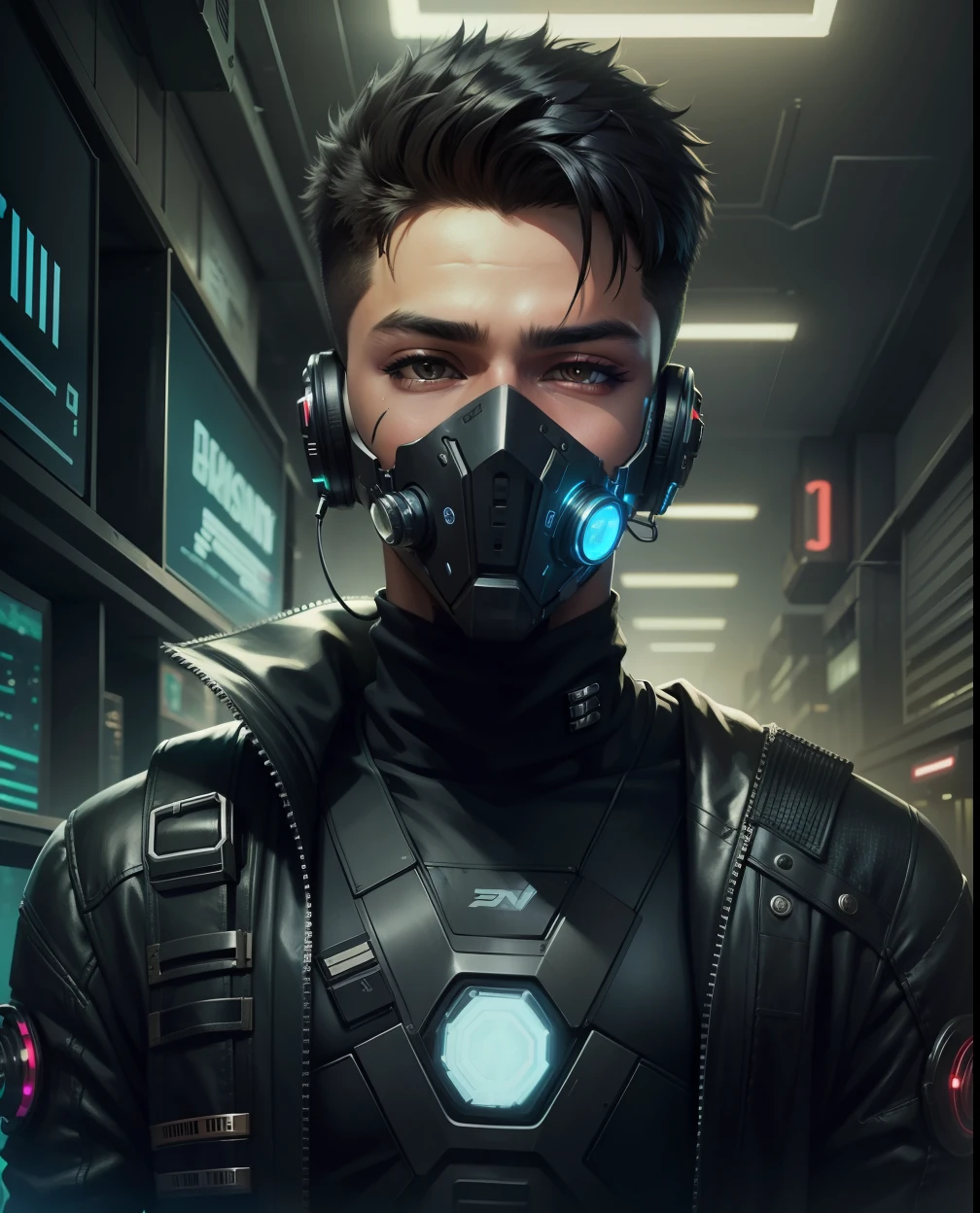 Change background cyberpunk handsome boys, realistic face, boy, marks pehena hua,wearing marks, male,