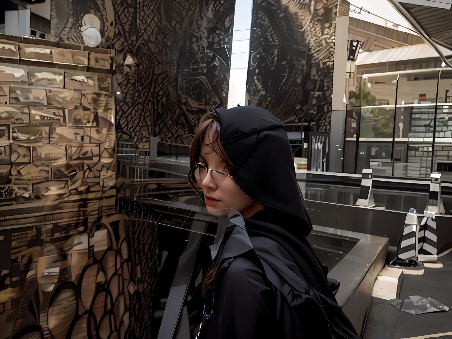 There was a woman standing by the fence with a book, wearing an academic gown, graduation photo, wearing long black robe, taken with canon 8 0 d, portrait shooting, taken with sony alpha 9, Photo Hot, Woman in black robes, Wearing a black robe, portrait shot 8 k, Student, looking away from the camera, College, post graduate
