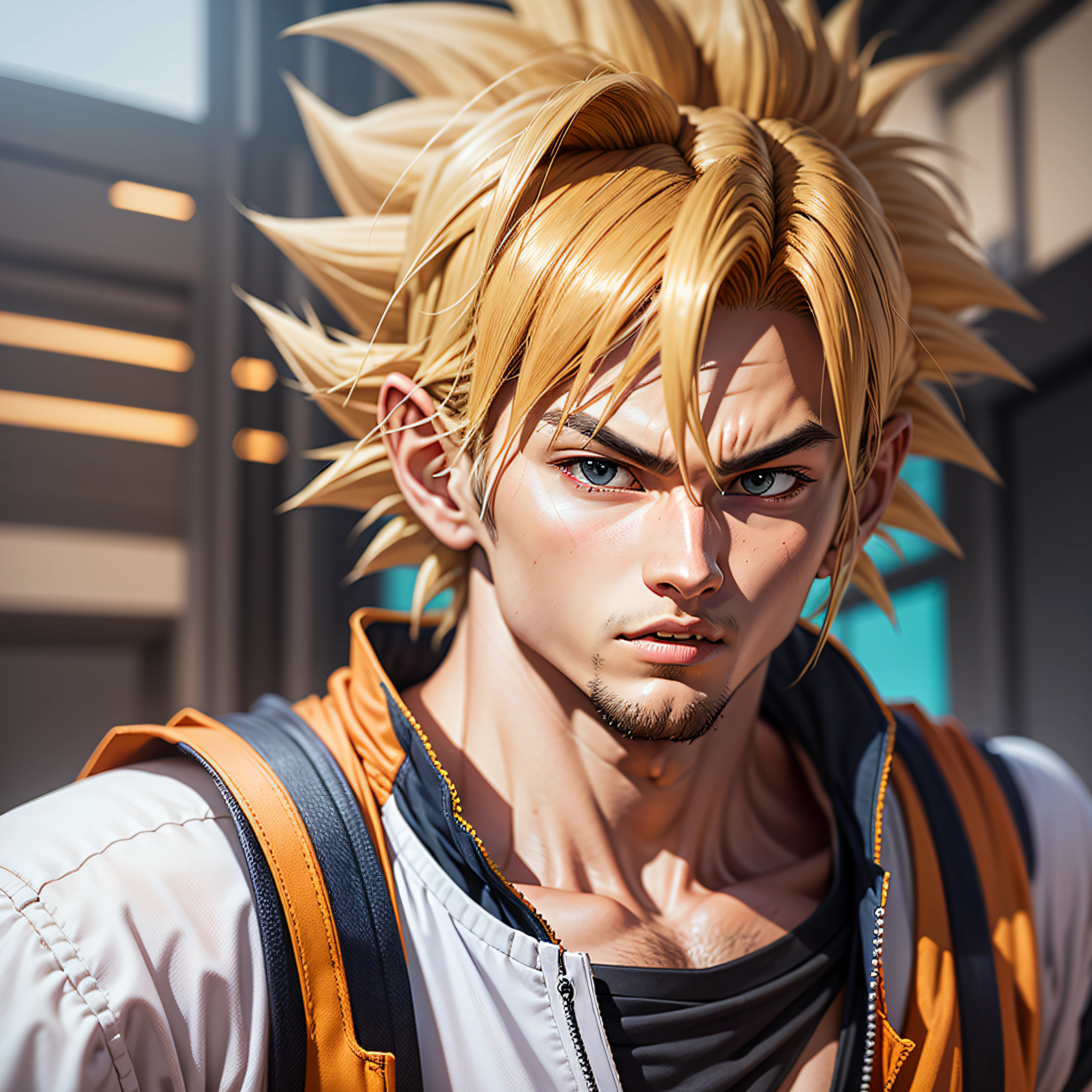 Realistic futuristic goku holding a gonshot