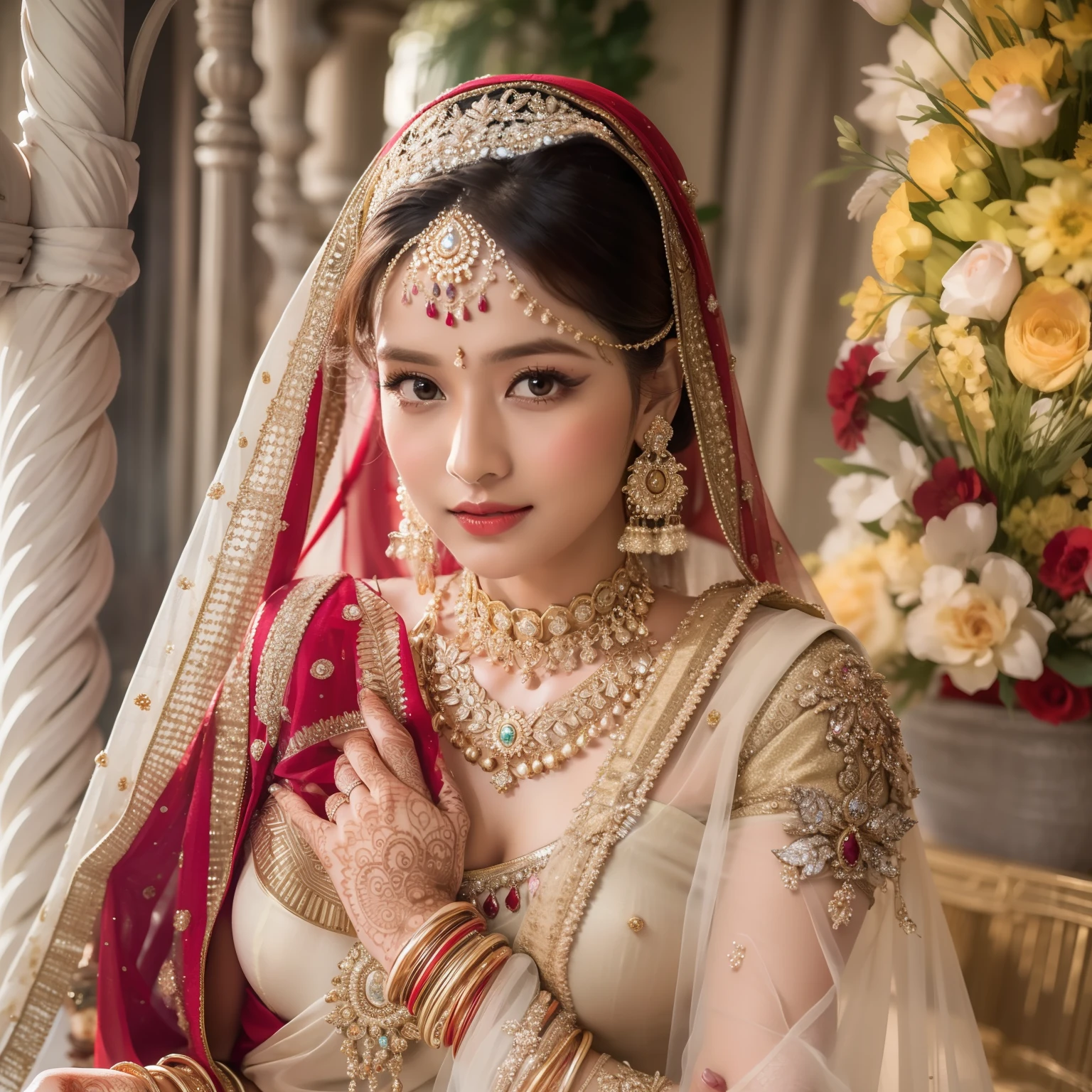 (Masterpiece,topquality)8k,32k,ultrarealistic A mesmerizing blend of tradition and elegance, the beautiful bride is a sight to behold in her graceful saree and exquisite jewellery!(perfect eyes, lips, face,) lips are detailed, eyes on position, (huge breasts 1.2) 1girl, solo shoot, half body views,
Make wedding planning easy and hassle free! ShaadikiTaiyari Aasaan Hai!
#wedding #bridallook #indianwedding #weddingphotography #bridaljewellery #weddingmakeup #weddingsaree #shaadikitaiyari #weddinginspiration6
