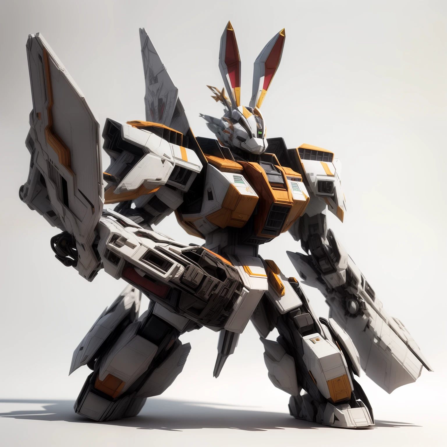 (Mecha Rabbit),White background,(paper art, Quilted paper art:1.2, geomerty:1.1, zentangle,a 3D render), (Extremely colorful, Best quality, high detal, Masterpiece, Cinematic lighting, 4K)