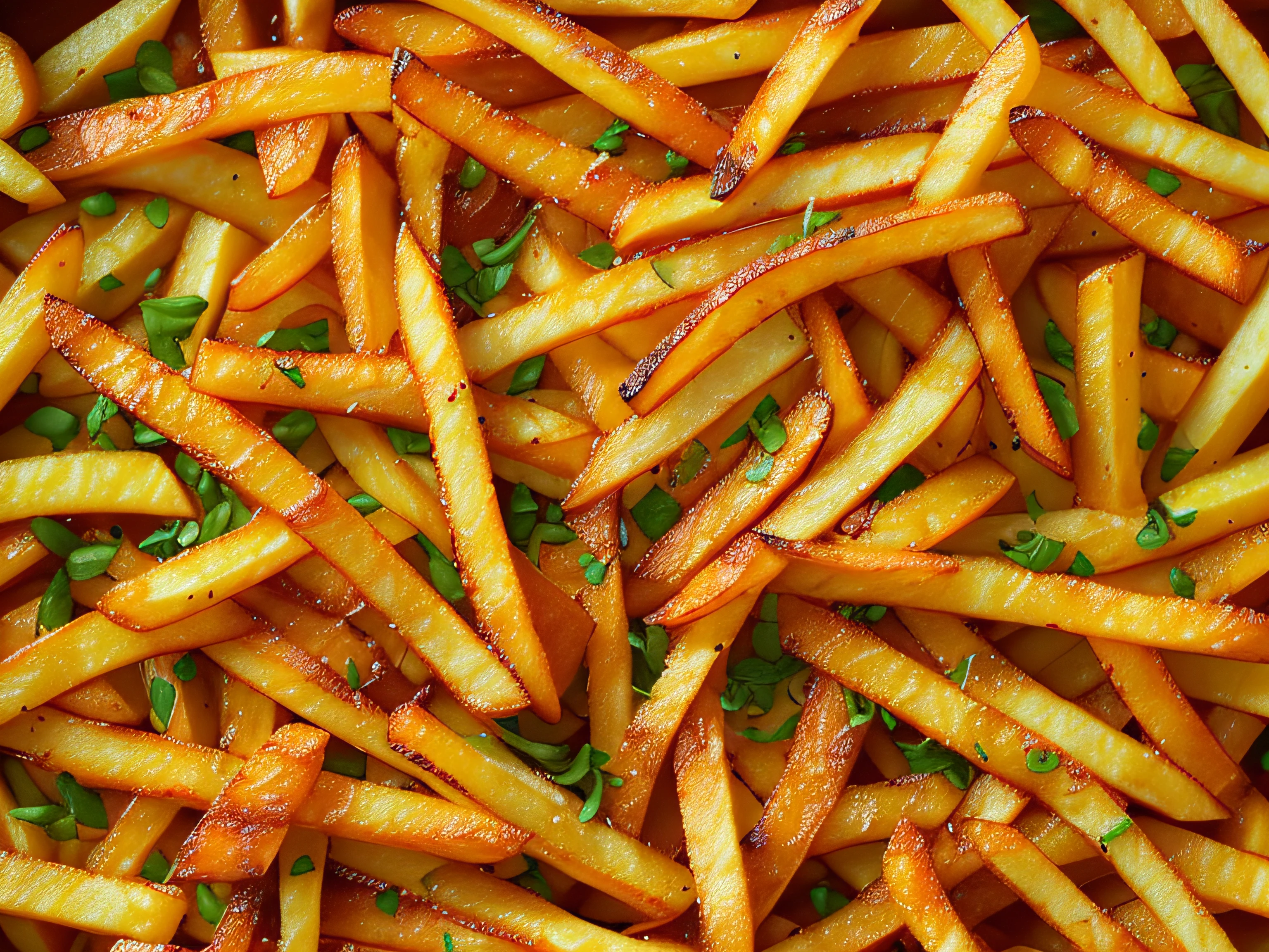 luscious, Bright and appetizing French fries, with high detail and sprinkled sides, cinematic style with HDR effect, created with Adobe Lightroom.