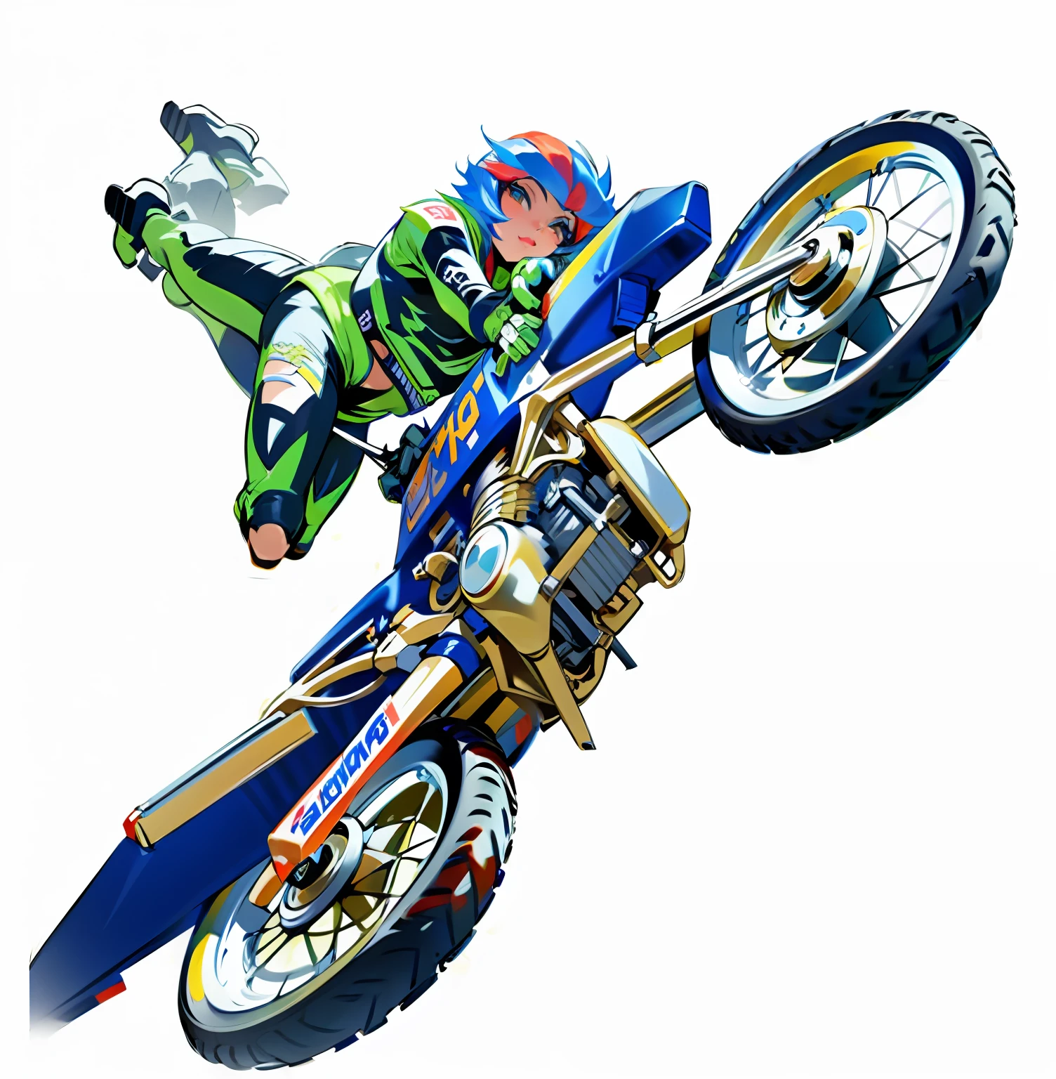 Motorcycles flying in the sky，Cool handstand motorcycle rider，action sports，Motorcycle racing，Exquisite graphics，Lighting is like a movie，Motorcycles flying in the sky，Motorcycle rider handstand upside down on motorcycle，Cool action，action sports，Motorcycle racing，higher details，Exquisite graphics，Movie lighting