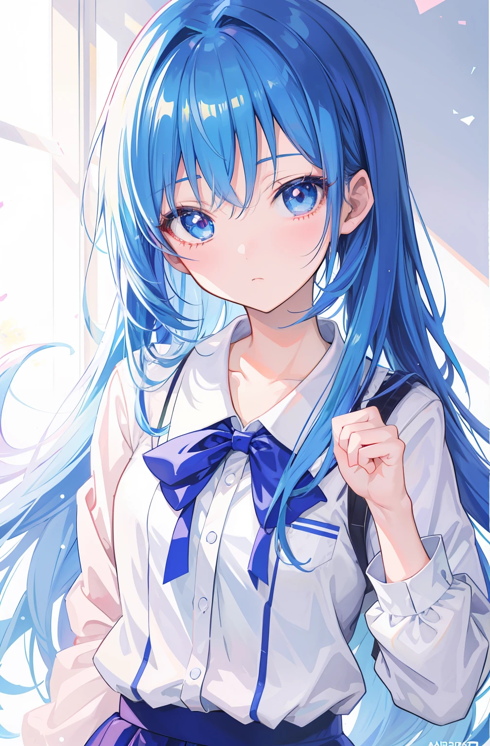 Anime girl with blue hair and bow tie, Beautiful Anime High School Girls, Beautiful anime girl, anime visual of a cute girl, pretty anime girl, up of young anime girl