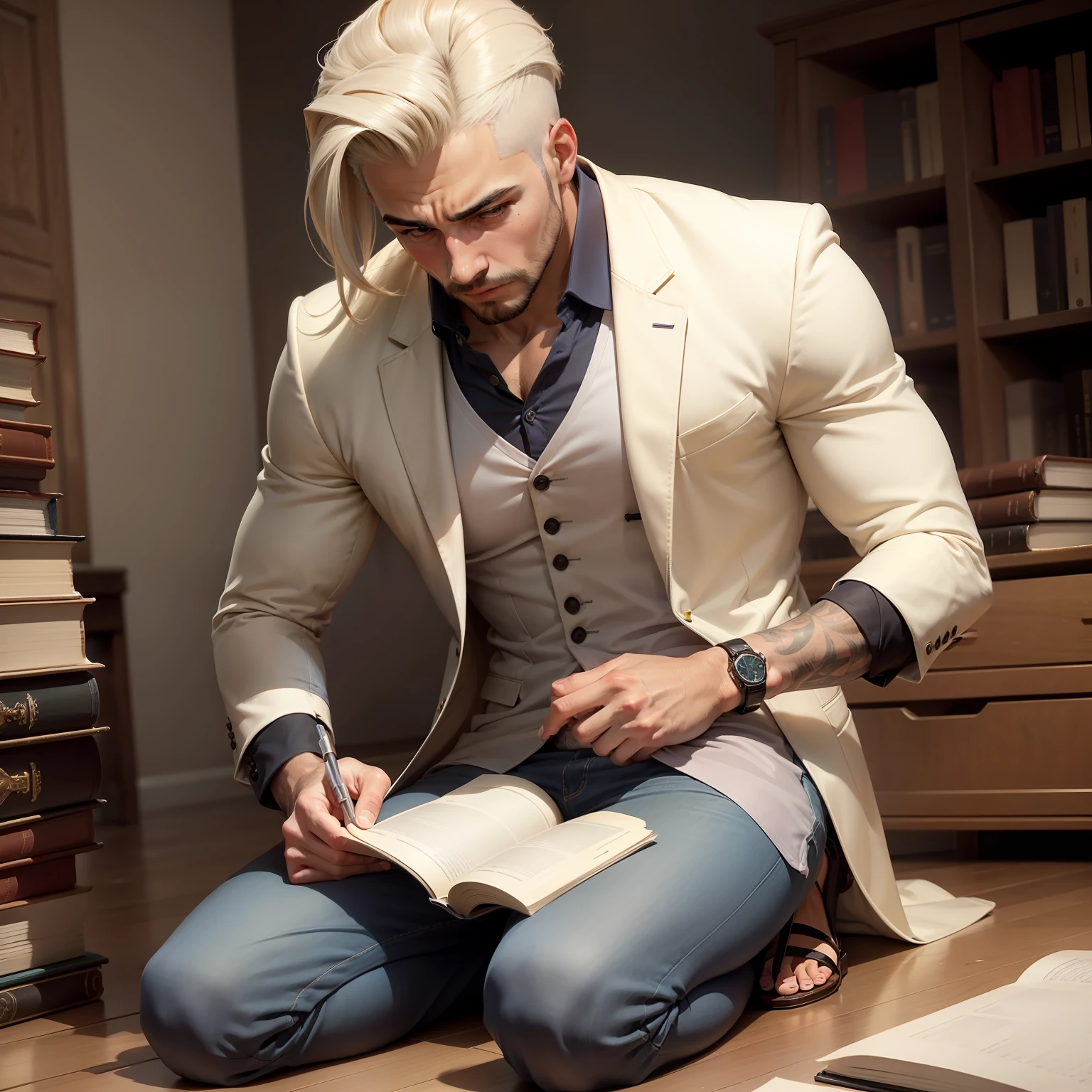 grading: seguro, jaqueta nos ombros, book in hand, jaqueta, cabelo branco, foco masculino, sandals, cinto, 2 s, cabelo prateado, multiple boys, fundo simples